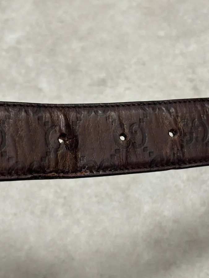 Gucci 2000s Gucci Brown Monogram Leather Belt GG Buckle Size ONE SIZE - 10 Thumbnail