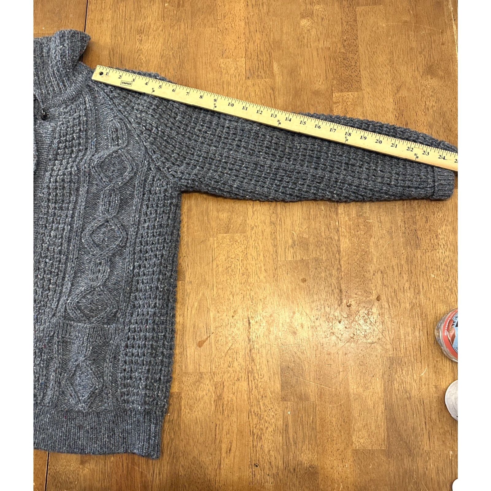 VINTAGE Cornel Cardigan Sweater Women L Wool Blue Chunky-Knit Fisherman Looked In Donegal - 45?