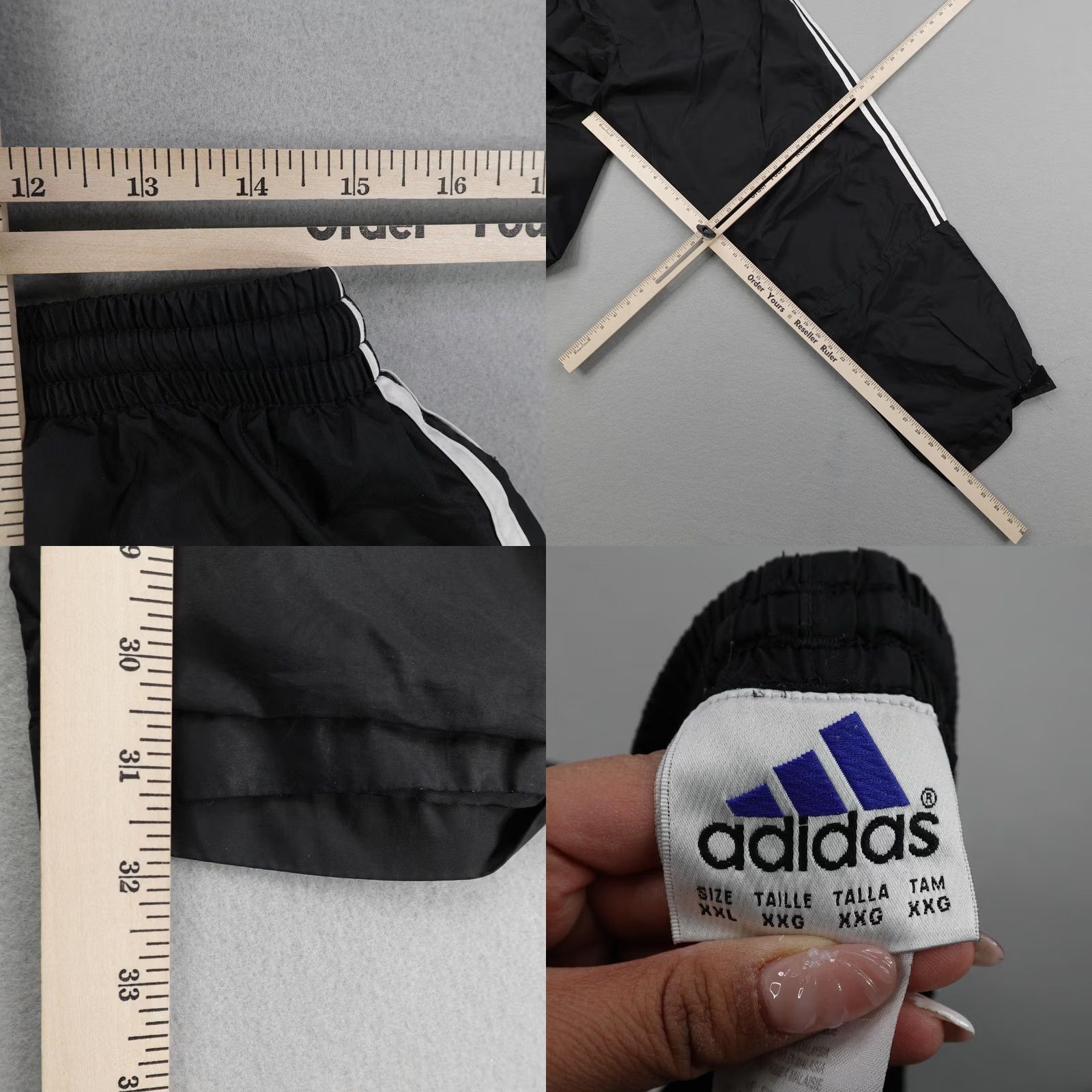 Adidas VINTAGE Adidas Pants Mens 2XL Black Windbreaker Track Warmup White Stripe 90s Size US 39 - 8 Thumbnail