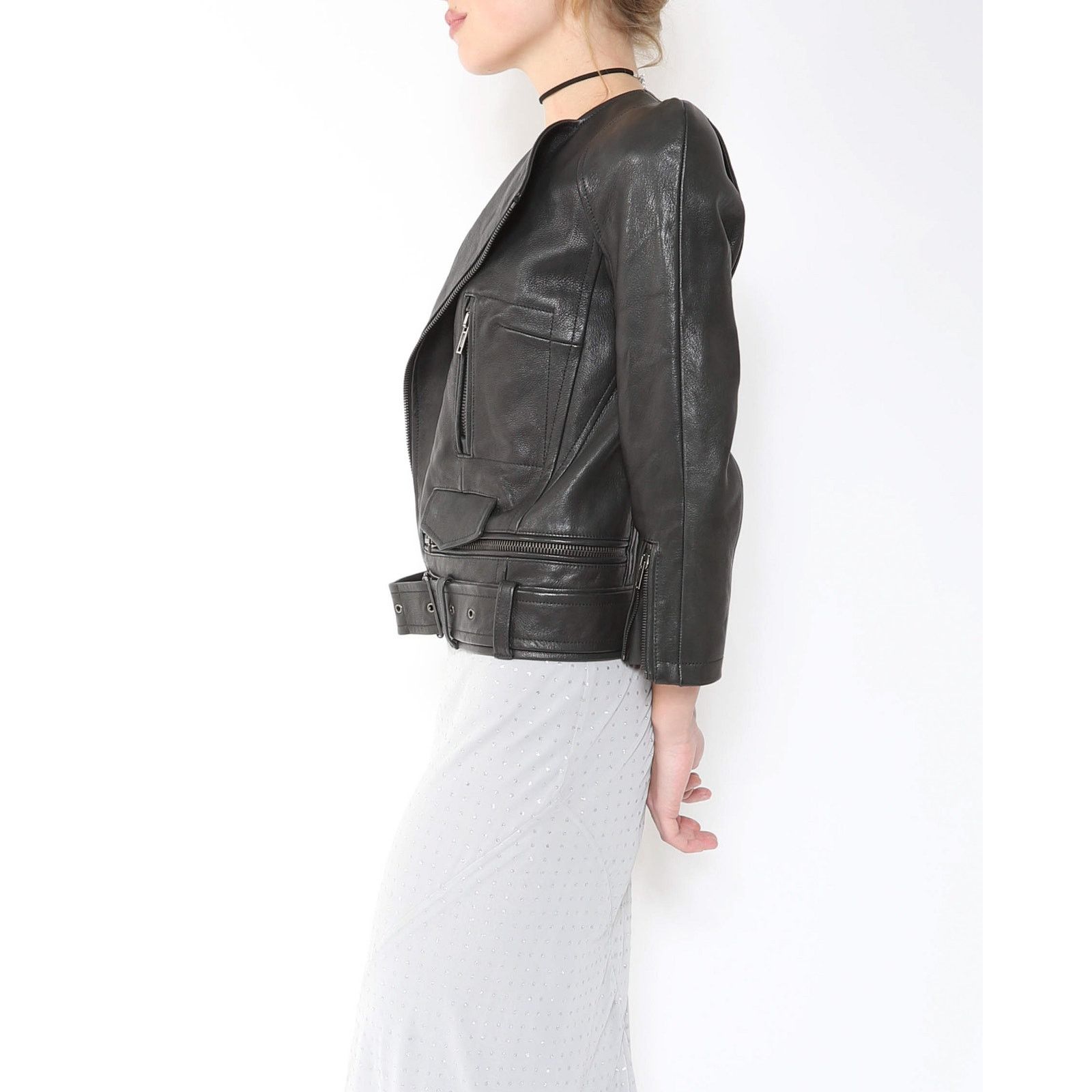 Haider Ackermann SS16 Round Shoulder Biker Jacket in Black Leather Size XS / US 0-2 / IT 36-38 - 4 Thumbnail