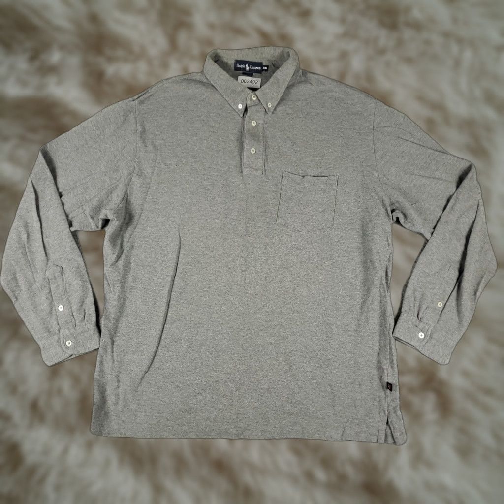 Ralph Lauren Ralph Lauren Polo Shirt Mens 2XL Gray Knit Cotton Long Sleeve Casual Button-Front Polo with Pony Logo - Classic American Preppy Sportswear Mens 2XL Size US XXL / EU 58 / 5 - 1 Thumbnail