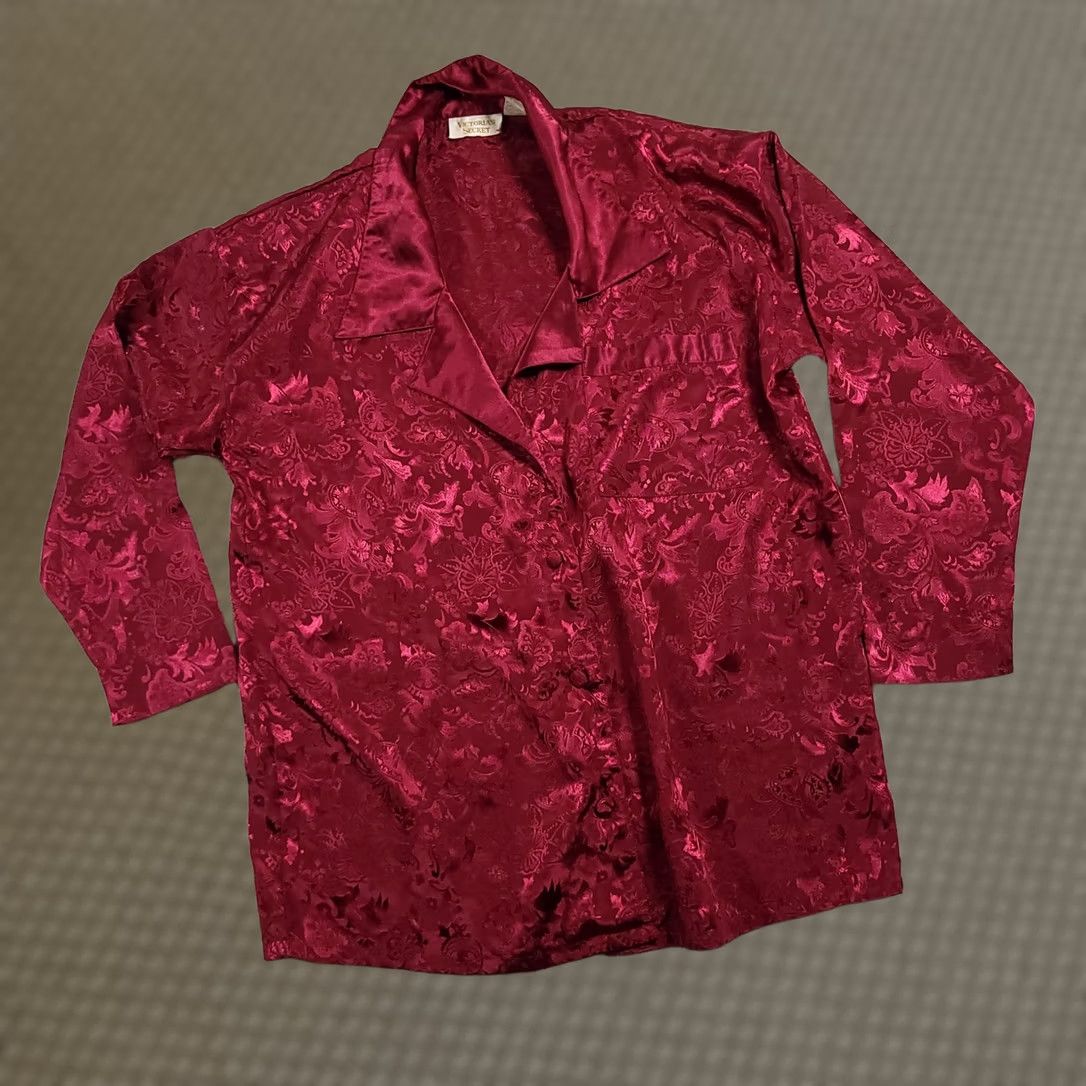 Victoria's Secret VINTAGE Victoria's Secret Pajama Shirt Womens Small Satin Jacquard Floral 90s Size S / US 4 / IT 40 - 1 Thumbnail