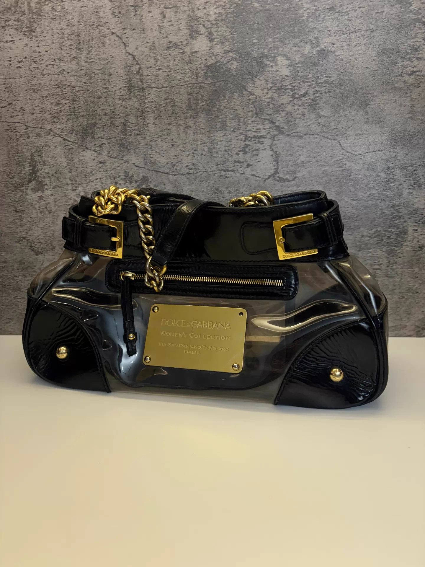 Dolce & Gabbana D&G Vtg 07SS Black Gold Metal Plaque PVC Trans Shoulder Bag Size ONE SIZE - 4 Thumbnail