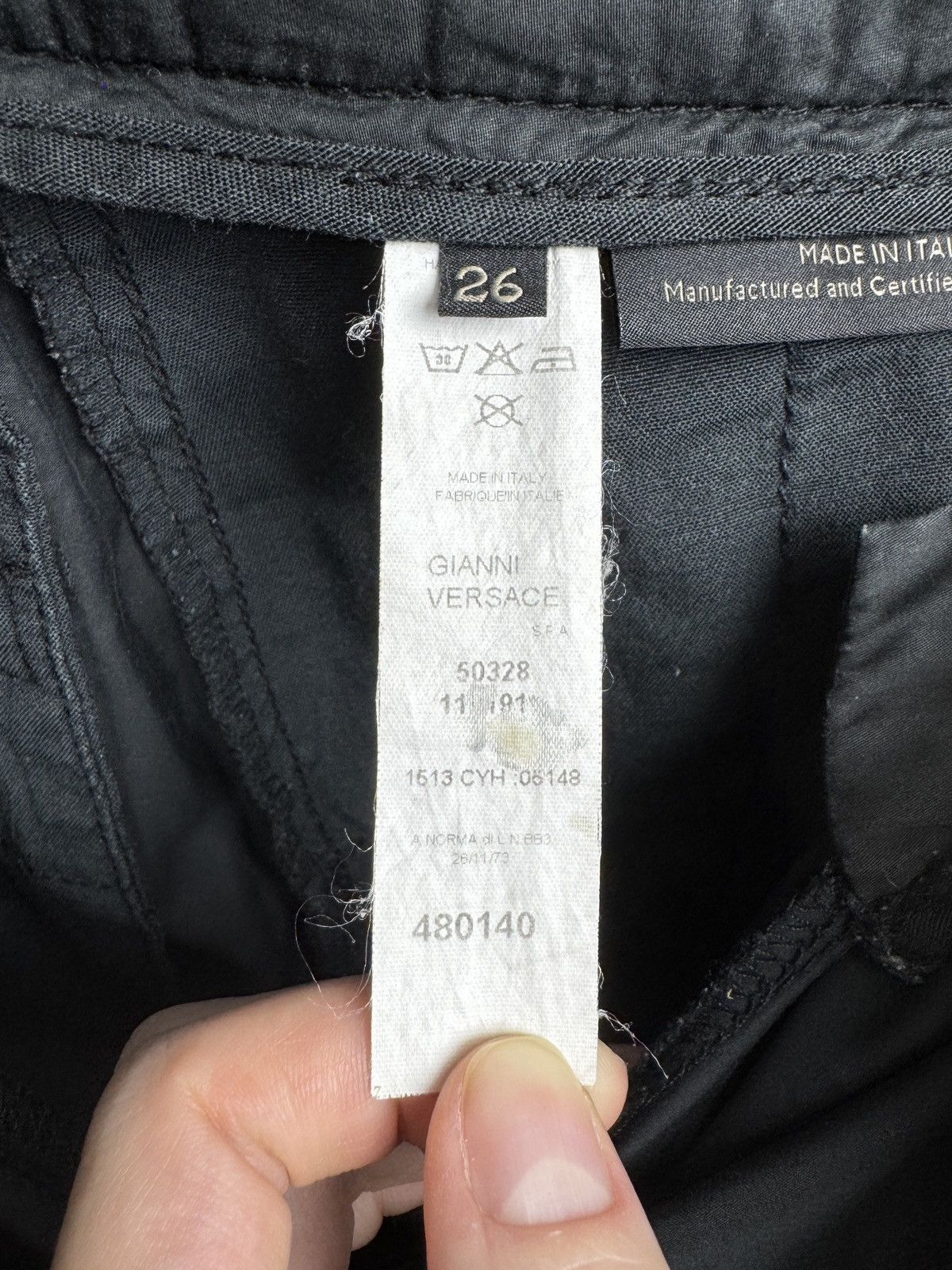 Versace Versace black cotton leather trim lightweight pants size 26 Size 26" / US 2 / IT 38 - 13 Thumbnail