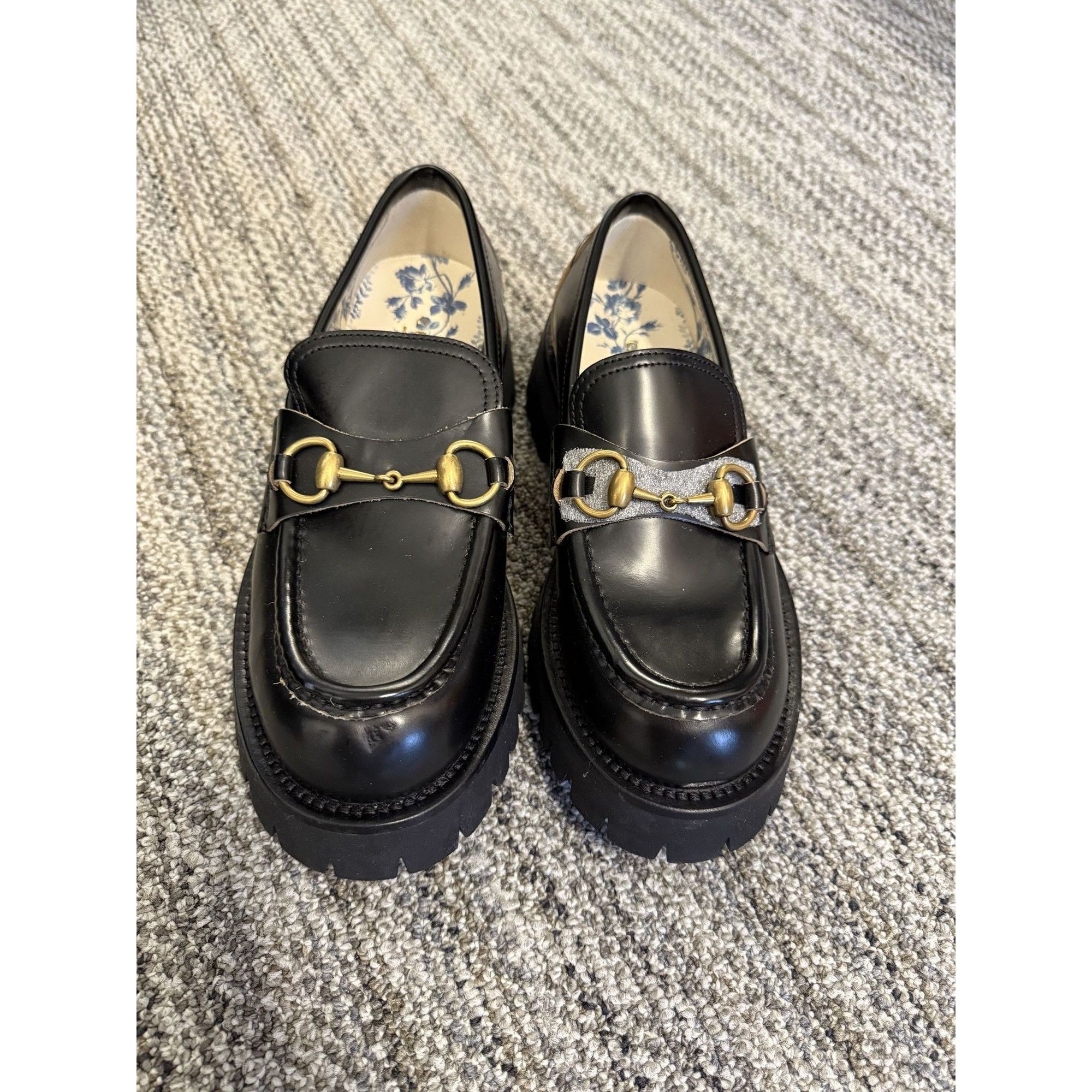 Gucci Gucci Womens Black Leather Horsebit Loafers With Embroidered Size US 8 / IT 38 - 1 Thumbnail