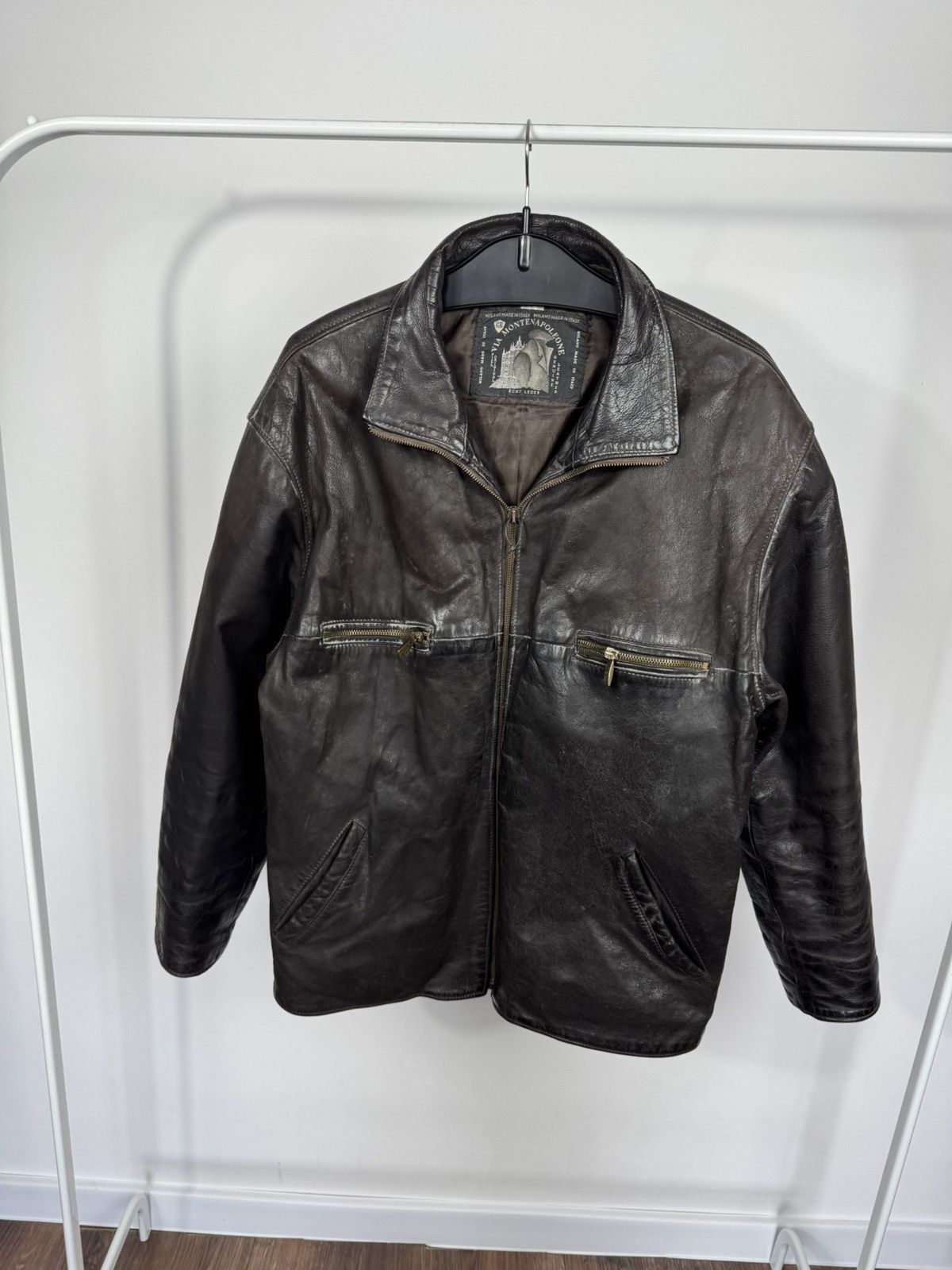 Leather Vintage Heavy Distressed Leather Jacket Brown Zip Biker Men Size US XL / EU 56 / 4 - 2 Thumbnail