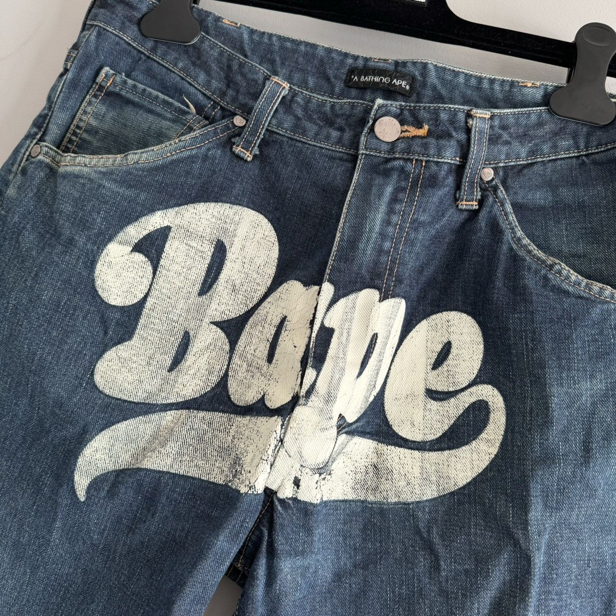 Bape OG BAPEXCLUSIVE Painted Logo Denim Jeans Size US 34 / EU 50 - 1 Thumbnail