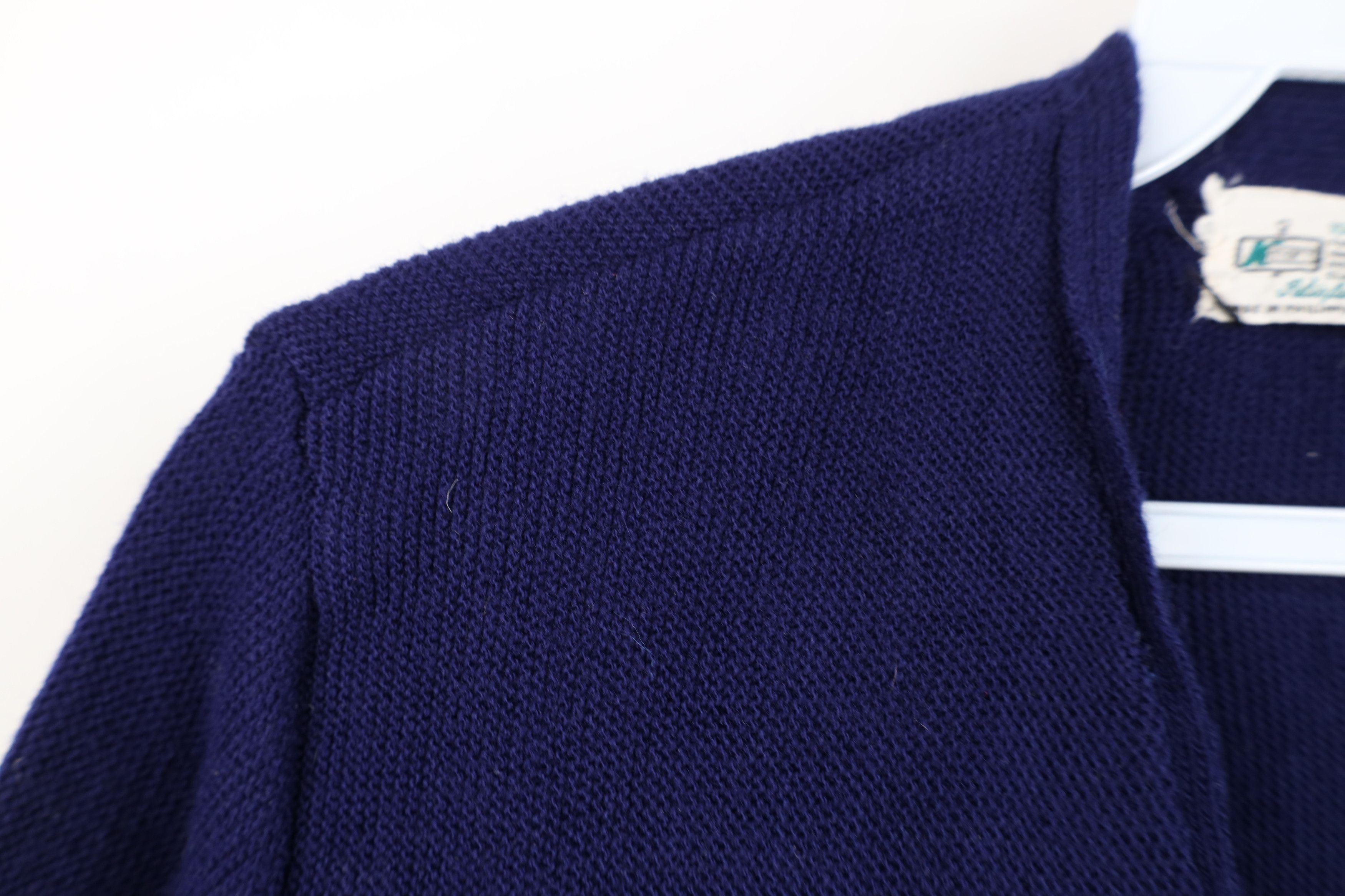 Vintage Vintage 70s Streetwear Blank Knit Cardigan Sweater Blue Size L / US 10 / IT 46 - 7 Thumbnail