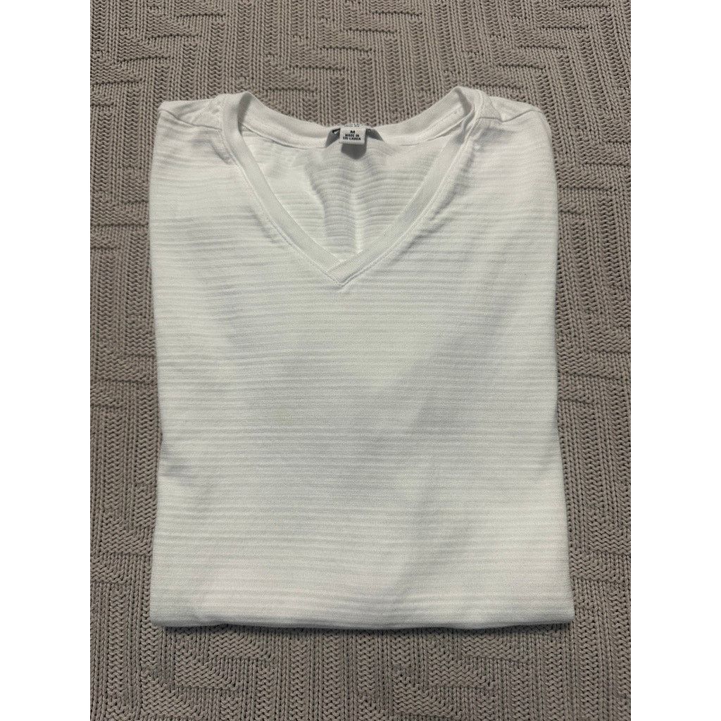 Calvin Klein Calvin Klein white monotone striped vneck slim fit tee Size US M / EU 48-50 / 2 - 1 Thumbnail