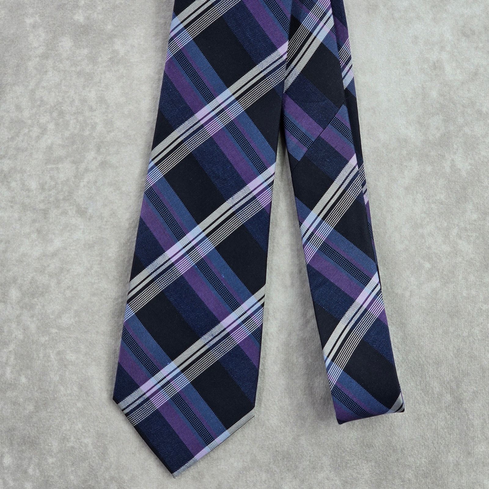 Stafford Stafford Blue Purple Plaid Tartan Silk Linen Neck Tie Men's Size 32 - 2 Thumbnail
