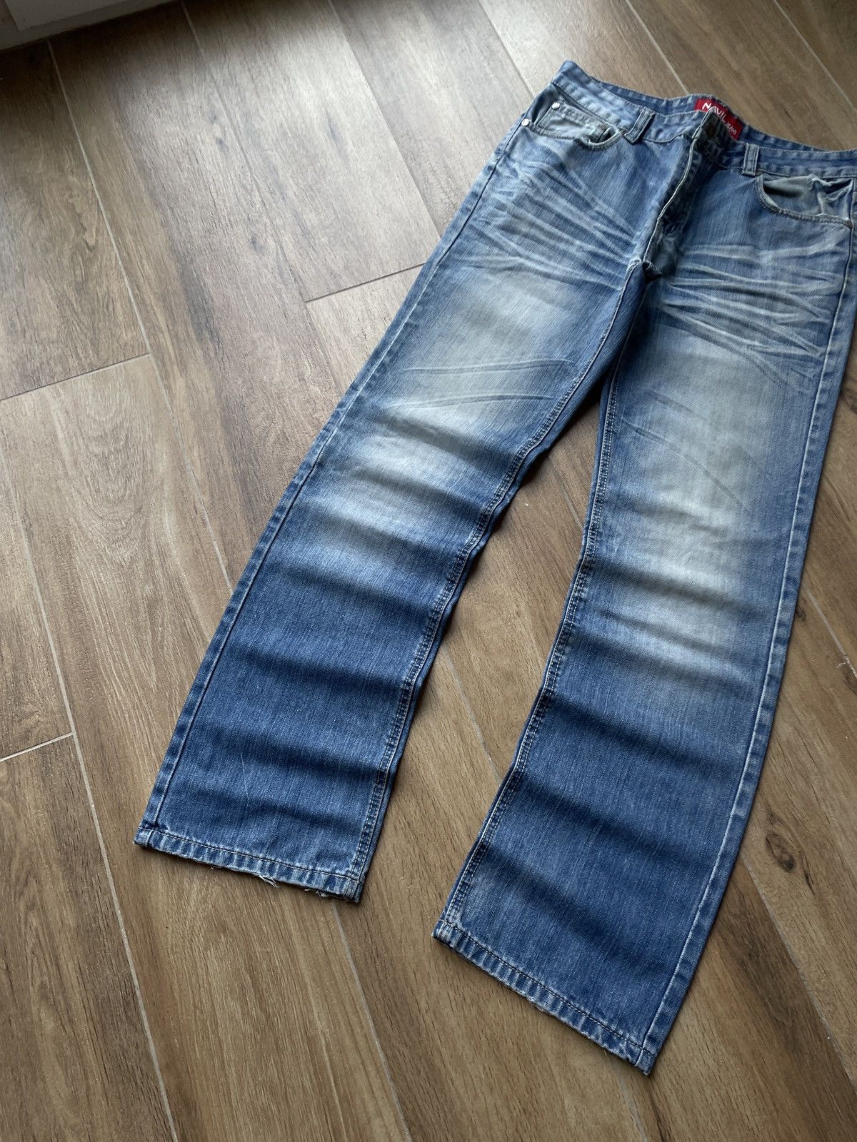 Japanese Brand Vintage Flared Jeans Baggy Mud Washed Distressed Faded Y2K Size US 34 / EU 50 - 2 Thumbnail