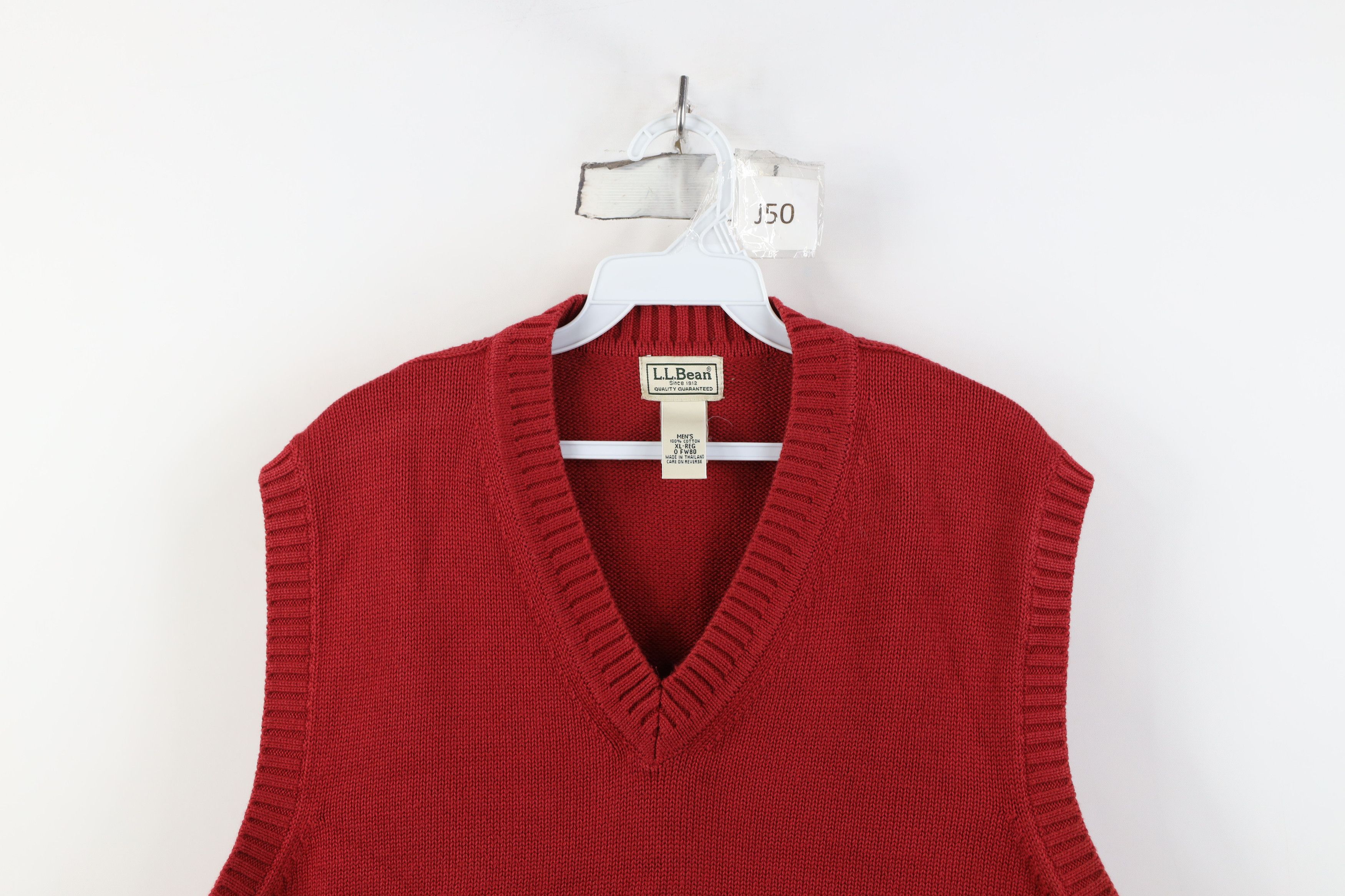 L.L. Bean Vintage 90s LL Bean Cotton Knit V-Neck Sweater Vest Red Size US XL / EU 56 / 4 - 2 Thumbnail