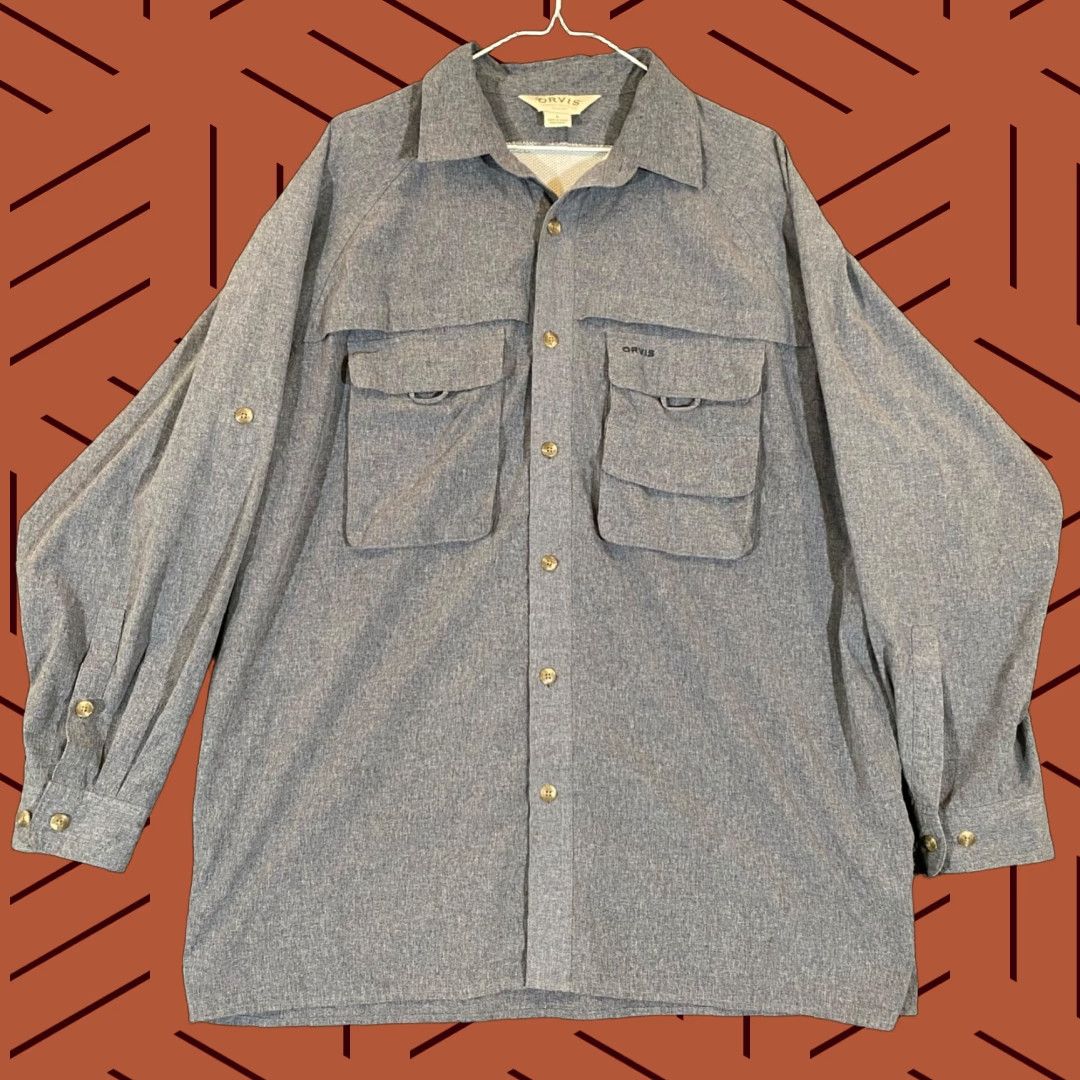 Orvis Orvis Shirt Mens Large Gray Fishing Hiking Trail Button Up Pockets Outdoors L/S Size US L / EU 52-54 / 3 - 1 Thumbnail