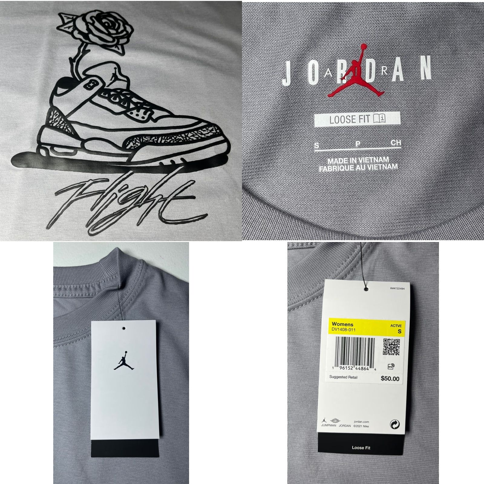 Jordan Brand Air Jordan Women's Flight Graphic T-Shirt DV1408-011 Crew Neck Short Sleeve Gray Size S Loose Fit NWT Size S / US 4 / IT 40 - 8 Thumbnail