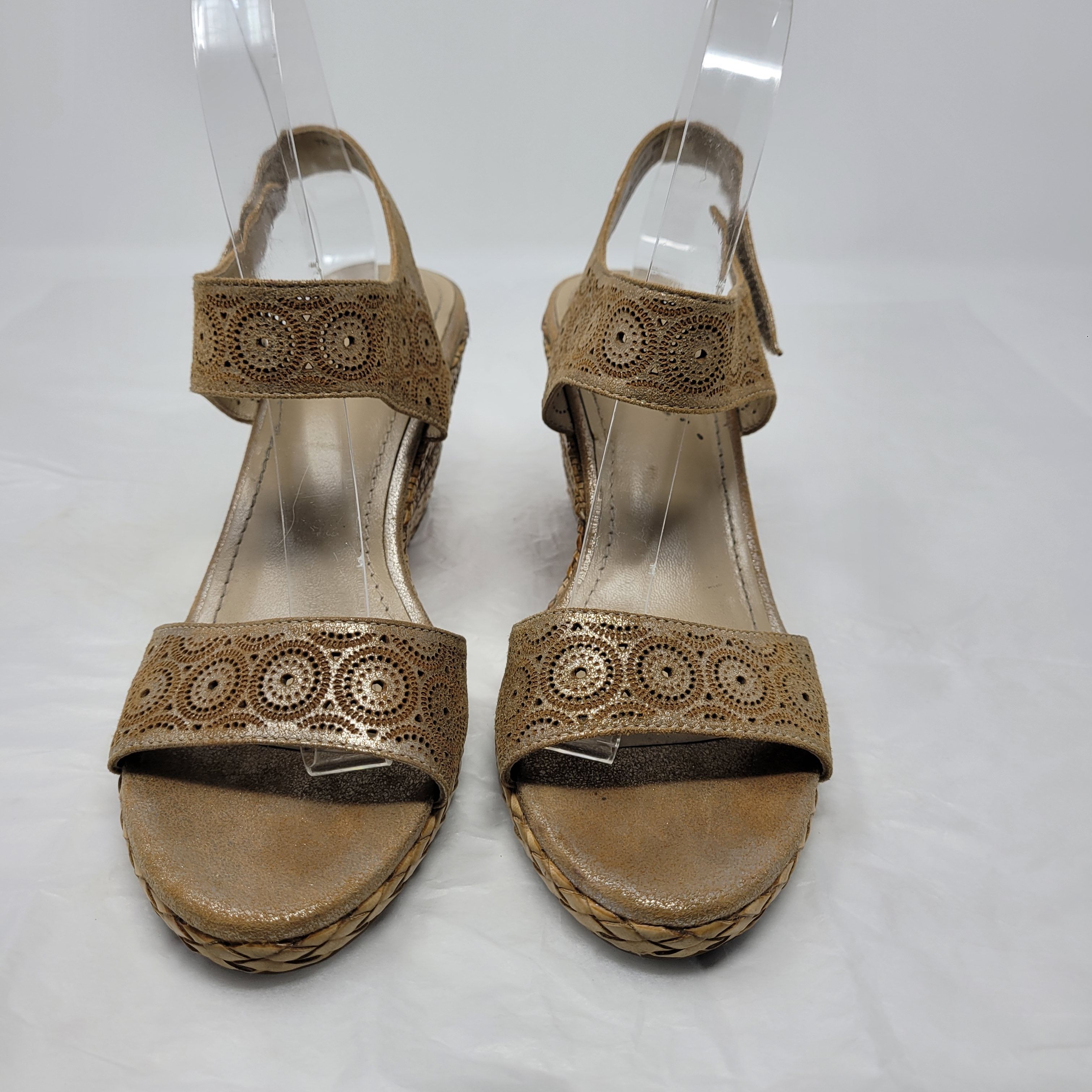Johnston & Murphy Leather Gold Metallic Georgiana Wedge Sz 8 Espadrille Boho Size US 8 / IT 38 - 8 Thumbnail