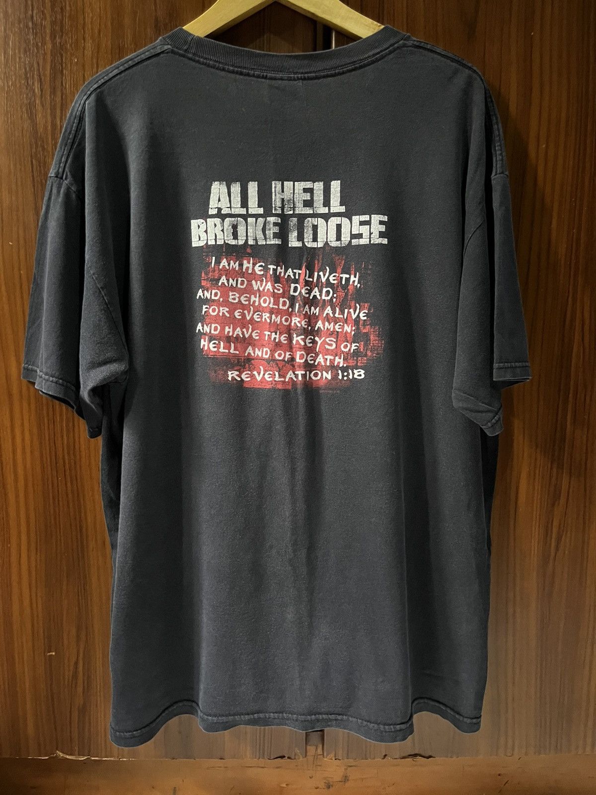 Vintage Vintage 90s Jesus All Hell Broke Loose Faded Shirt Size US XL / EU 56 / 4 - 2 Thumbnail