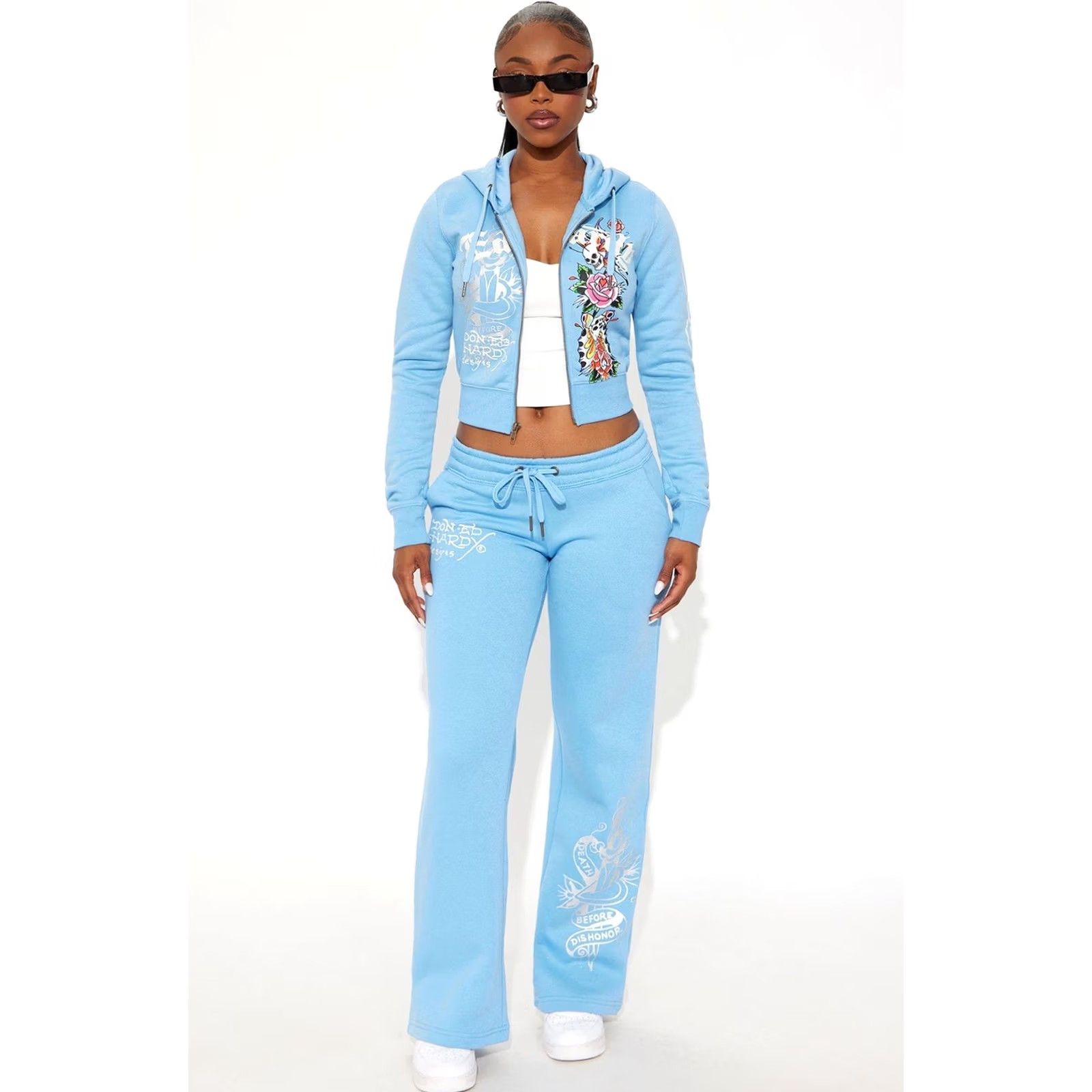 Ed Hardy Ed Hardy Blue Tracksuit Set Hoodie Sweatpants Skull Rose Y2K Size M Women’s Sweatsuit Activewear Tracksuit, Ed Hardy Skull, Y2K, 90s, Womens, M Size M / US 6-8 / IT 42-44 - 3 Thumbnail