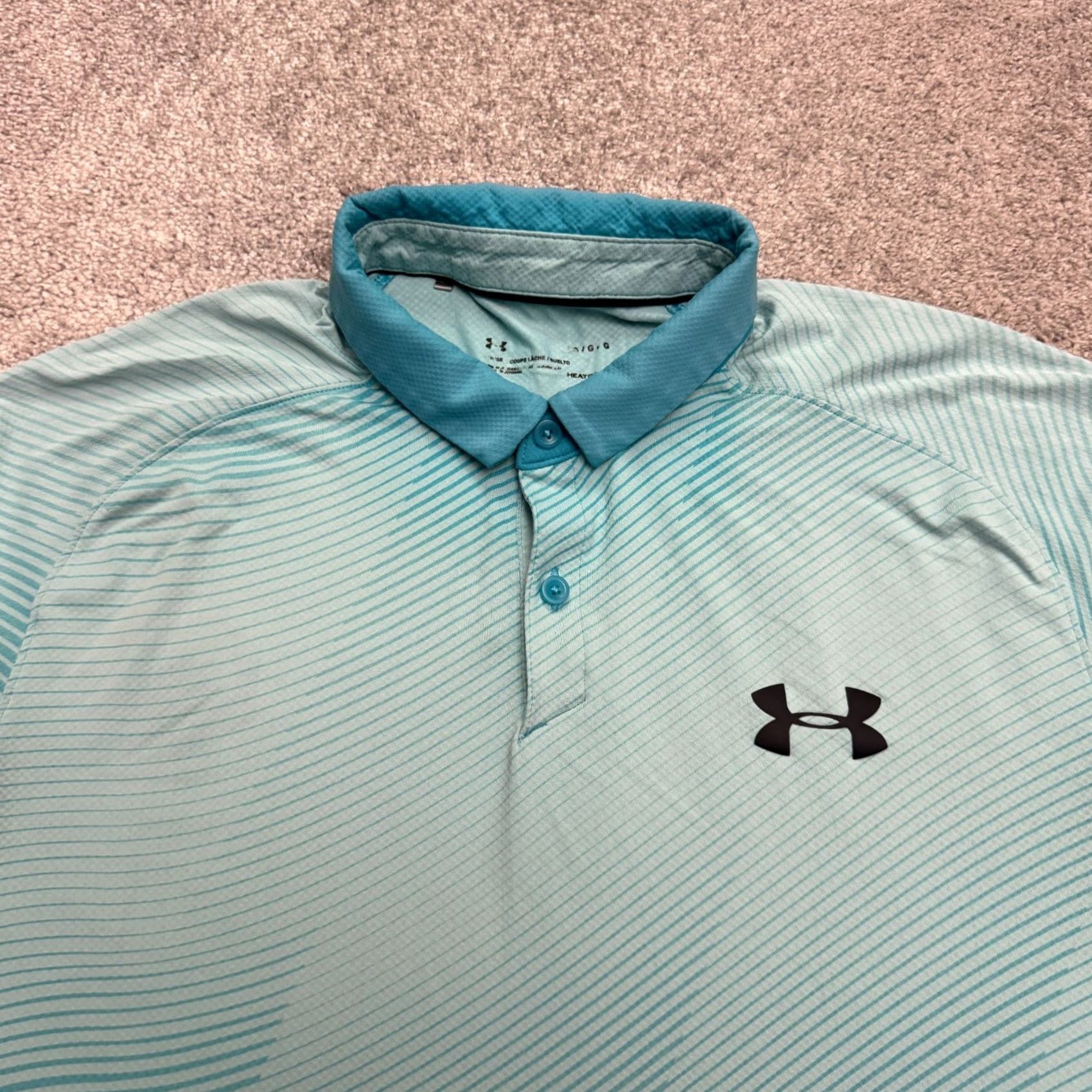 Under Armour Under Armour HeatGear Polo Shirt Mens L Blue Geometric Print Short Sleeve Polo Size US L / EU 52-54 / 3 - 5 Thumbnail