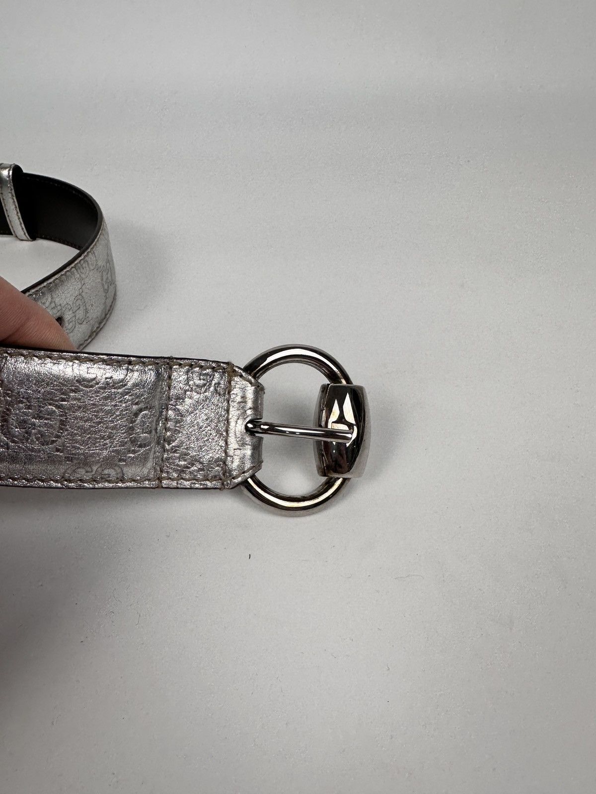 Gucci Gucci Silver Guccissima Leather Belt Metallic Monogram Italy Size ONE SIZE - 4 Thumbnail