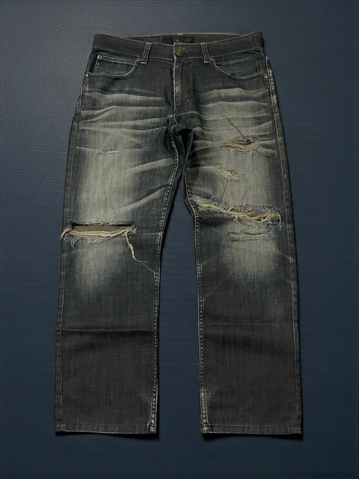 Black Label Japan BACK NUMBER BLACK LABEL Washed Distressed Jeans Denim Size US 35 - 1 Thumbnail