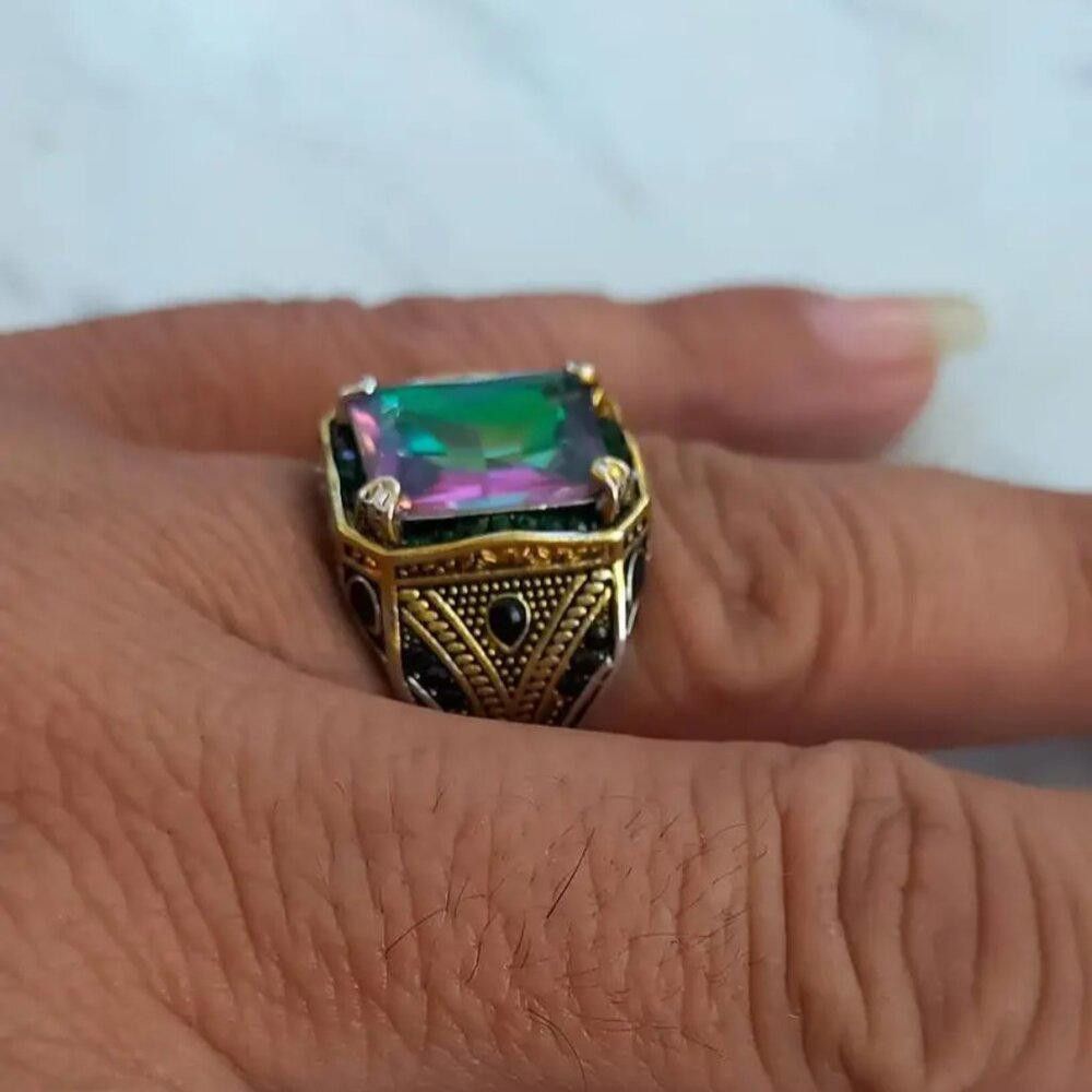 Designer Men's Handmade Mystic Topaz Open 925 Sterling Silver Ring Size ONE SIZE - 9 Thumbnail