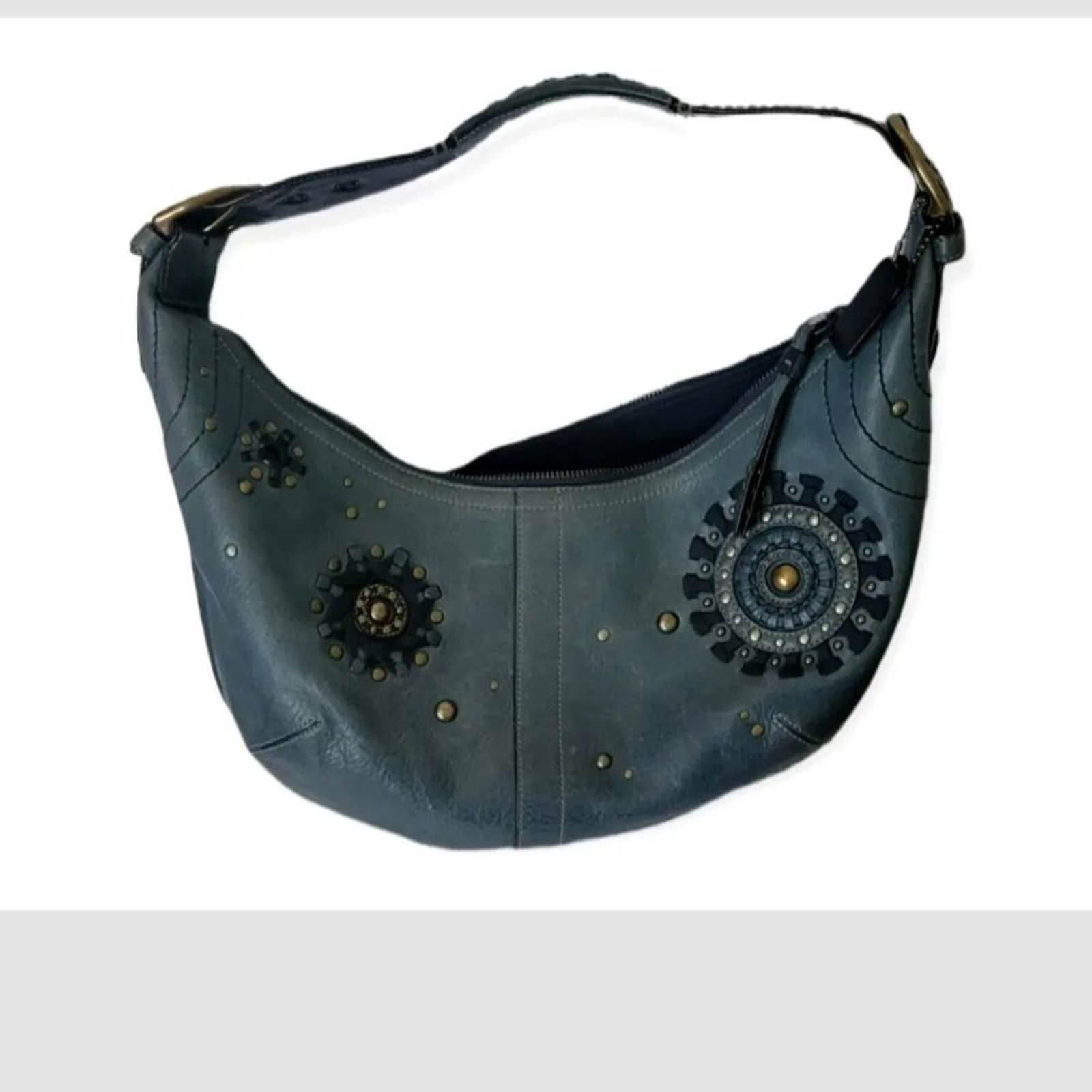 image of Authentic Coach Mia Hobo Studd Leather Blue Women Purse