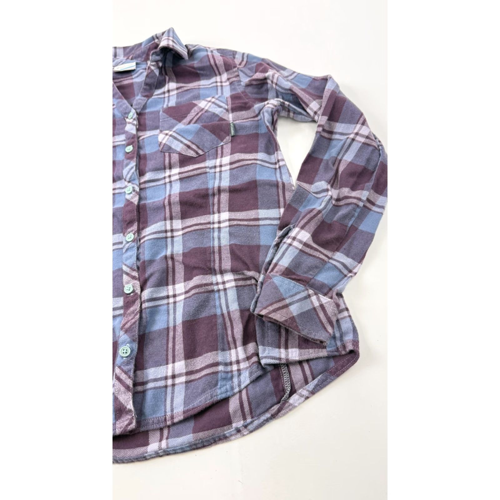 Vintage Columbia Shirt Womens Small Purple Blue Plaid Flannel Button Front Cotton Top Size S / US 4 / IT 40 - 2 Thumbnail