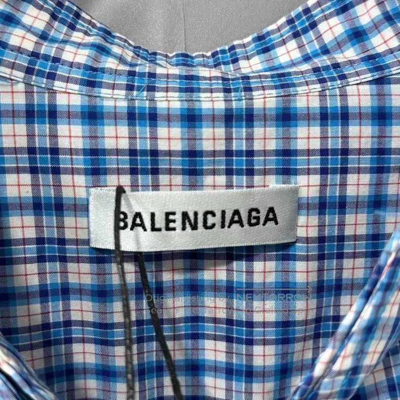 Balenciaga Balenciaga Blue and White Plaid Back Logo Shirt Size XS / US 0-2 / IT 36-38 - 4 Thumbnail