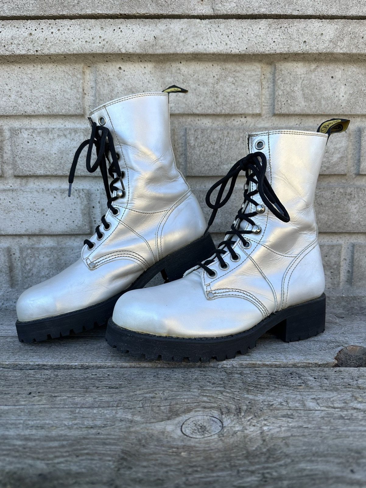 Buffalo London Buffalo Leather Silver Metallic Combat Boots with Metal Toe Size US 7 / IT 37 - 1 Thumbnail