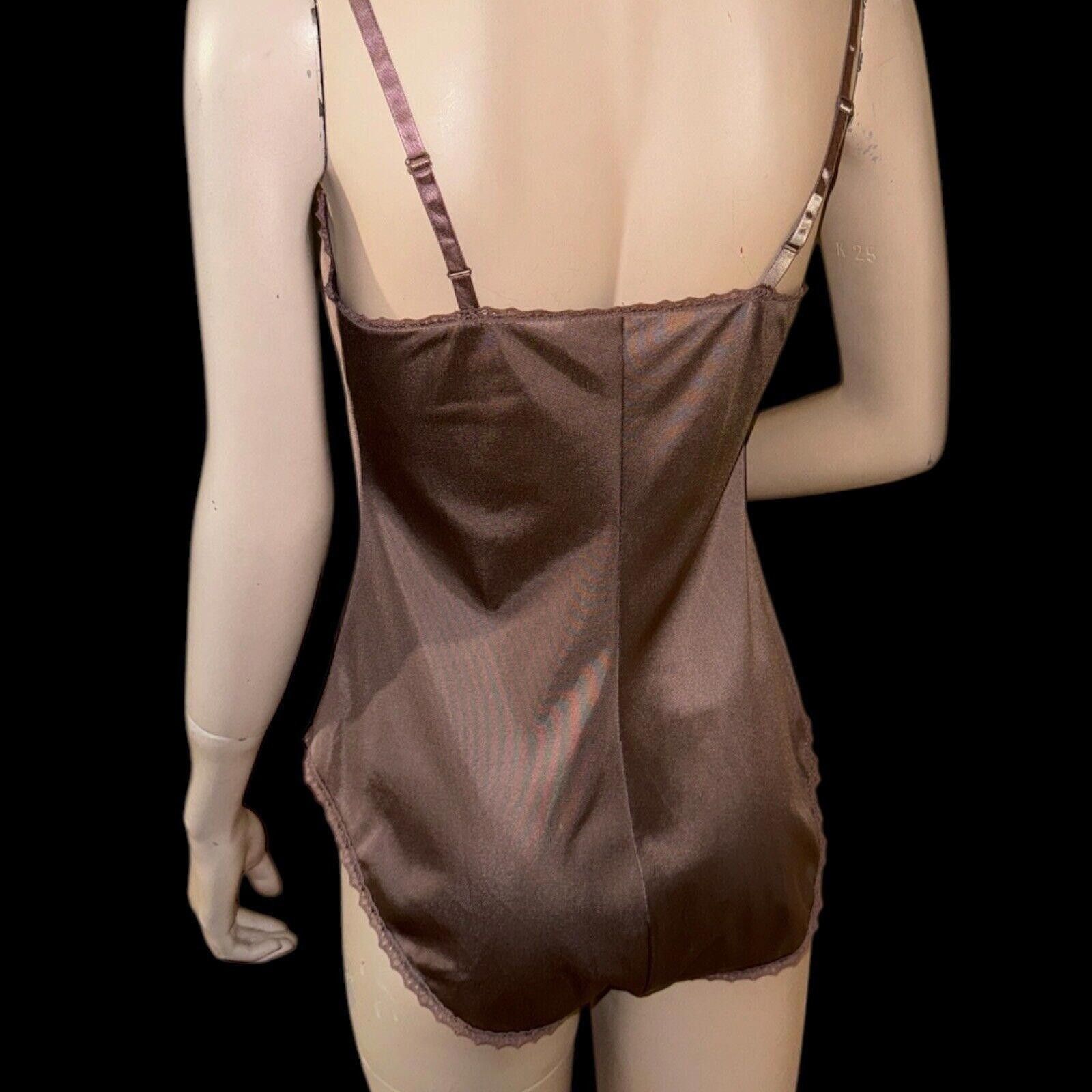 Designer Vintage JC Penny’s Brown Nylon Lacy Snap Crotch Teddie Sz 32 Size ONE SIZE - 6 Thumbnail