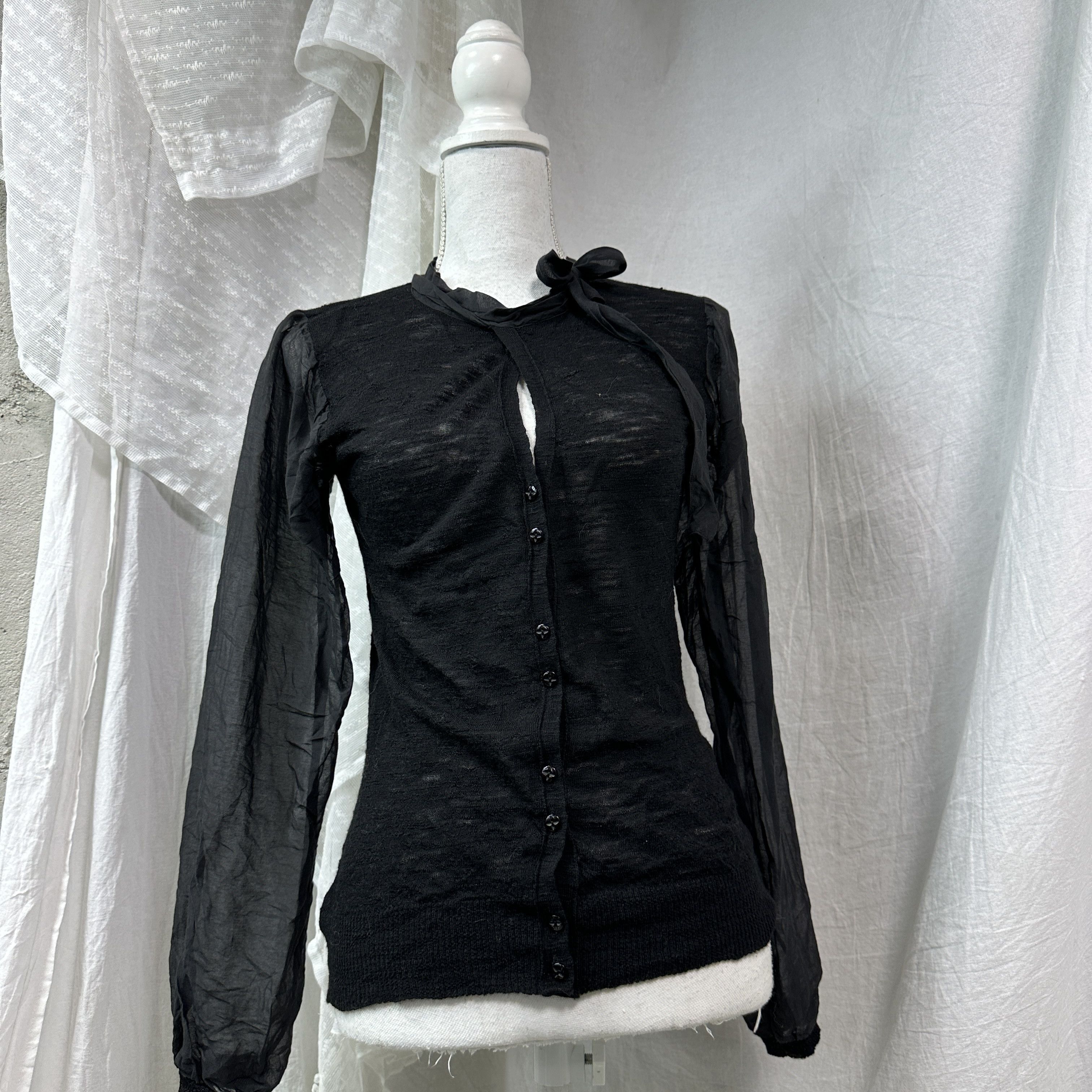Vintage Vintage Avant Garde Silk Wool Mesh Puffy Sleeves Shirt Y2K Size S / US 4 / IT 40 - 2 Thumbnail