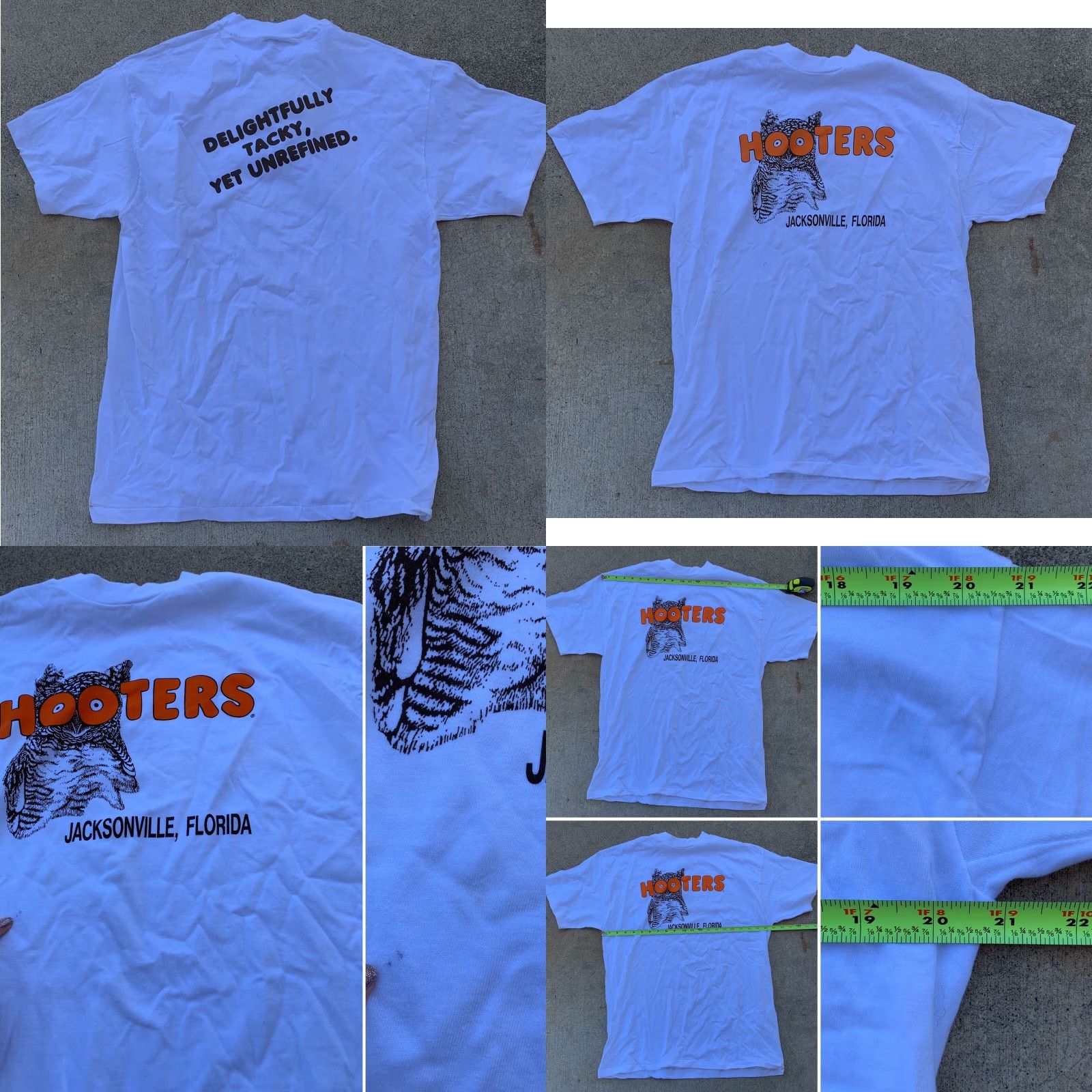 Hanes Vintage HOOTERS Jacksonville Florida T Shirt Delightfully Tacky Yet Unrefined L Mens White 1990s Graphic Tee Size US L / EU 52-54 / 3 - 8 Thumbnail