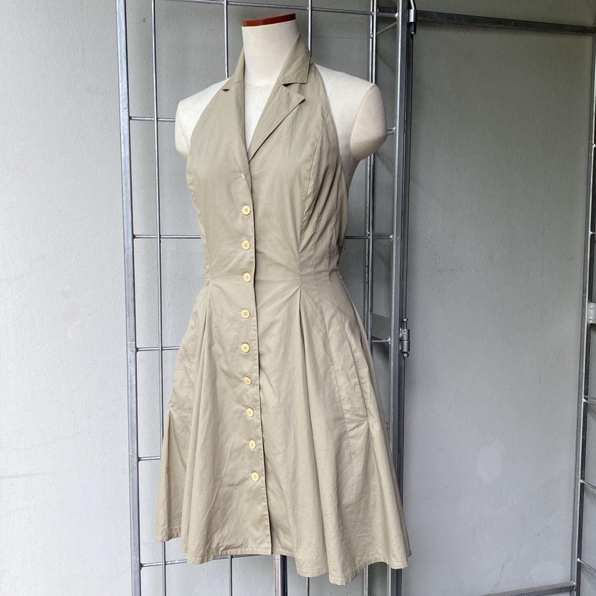 Norma Kamali NORMA KAMALI Beige Halter Button-Down Dress Size M / US 6-8 / IT 42-44 - 10 Thumbnail