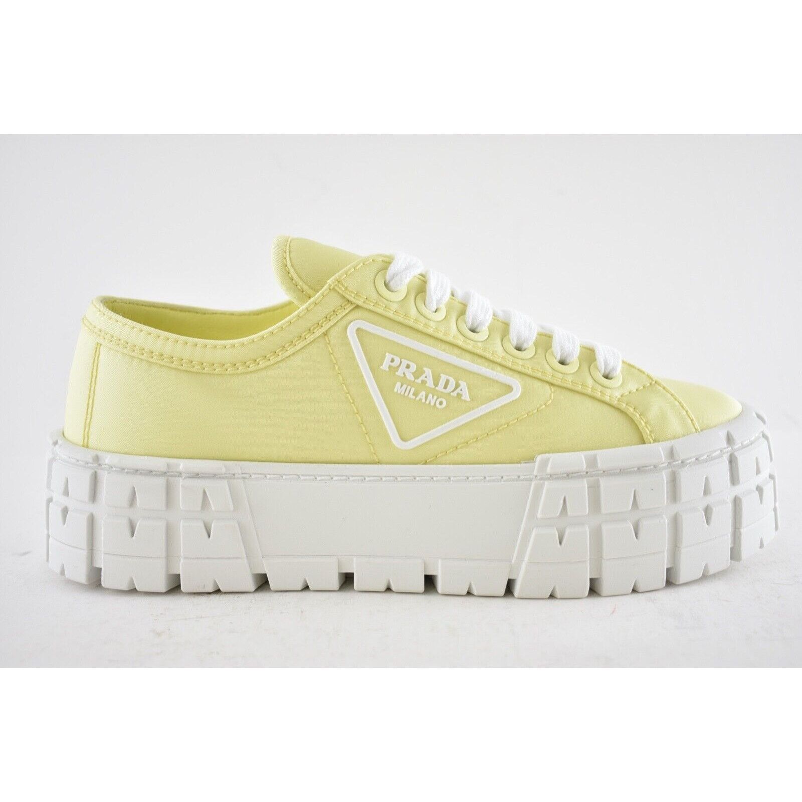 Prada Prada Yellow Nylon White Platform Flat Low Sneaker 36.5 Size US 6.5 / IT 36.5 - 3 Thumbnail