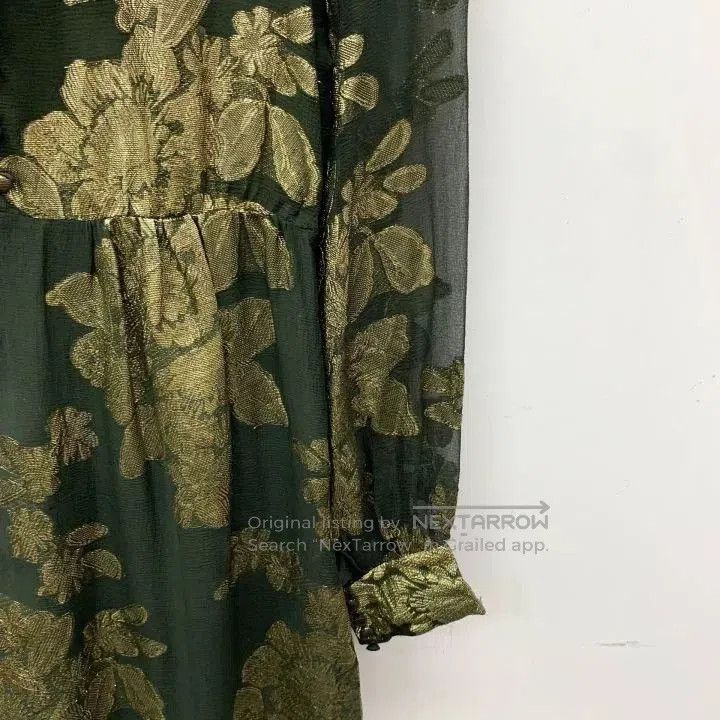 Saint Laurent Paris YSL Dark Green Gold Floral Silk Dress. Size XS / US 0-2 / IT 36-38 - 4 Thumbnail