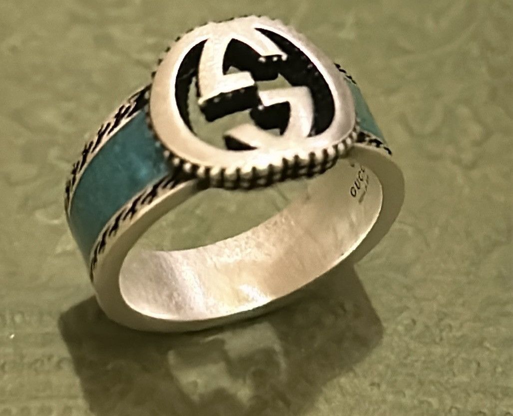Gucci Gucci Interlocking G Turquoise Enamel Ring 14mm AG925 Size ONE SIZE - 5 Thumbnail