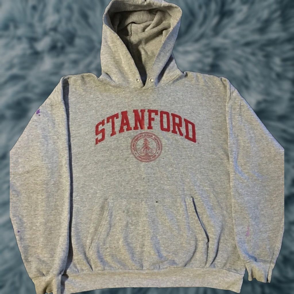 Vintage Vtg Stanford University Hoodie Gray L Boxy Distressed Faded 90s College Sports Pullover Men Shirt University USA Breach? Size US L / EU 52-54 / 3 - 1 Thumbnail