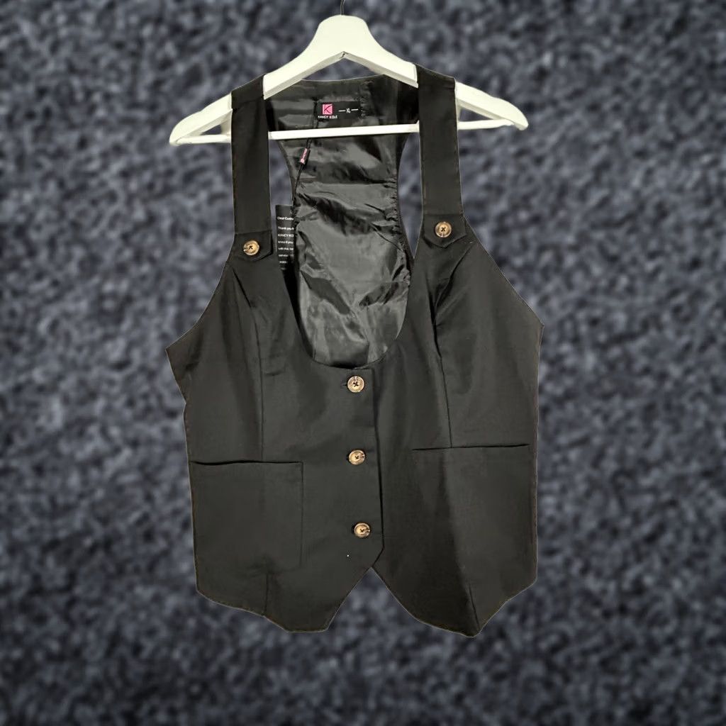 Vintage KANCY KOLE Womens Button Front Racerback Waistcoat Vest XL Black Pockets New Size XL / US 12-14 / IT 48-50 - 1 Thumbnail