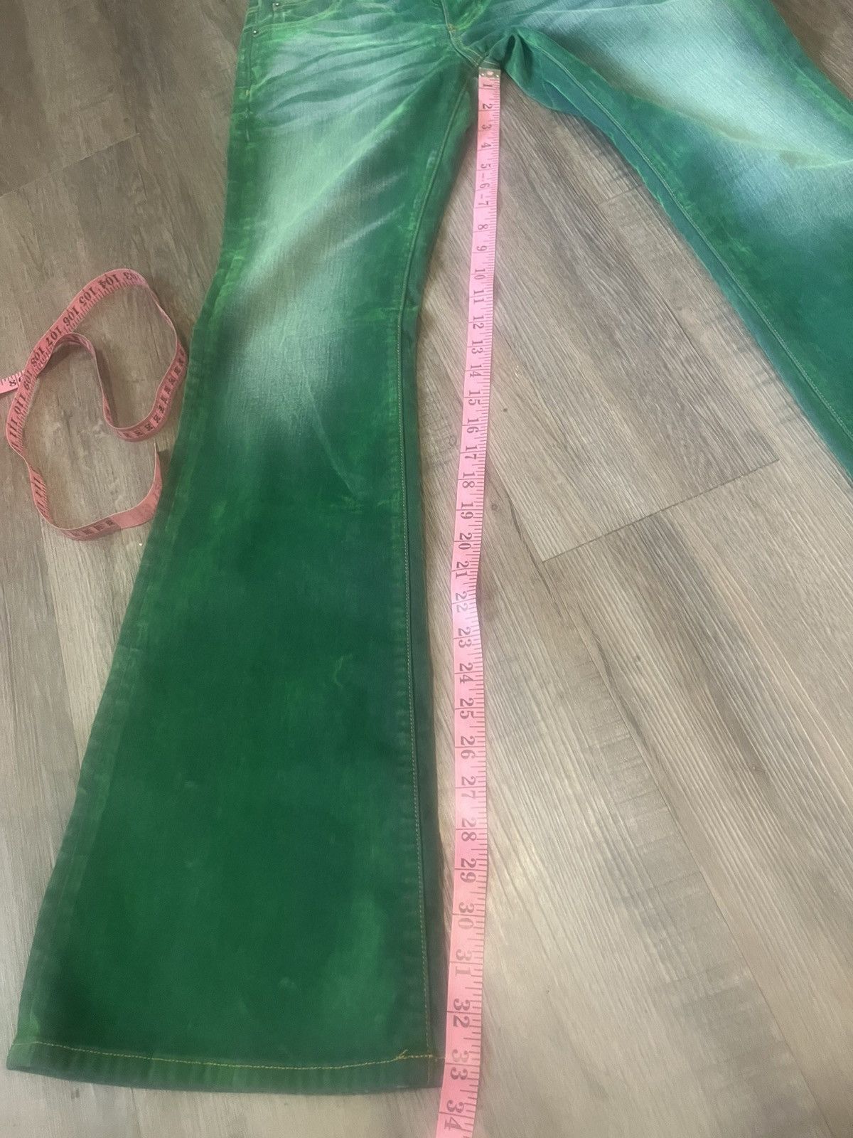 Cout de la Liberte COUT DE LA LIBERTÉ: Green Jimm y Stretch Suede Flare Jeans Size US 30 / EU 46 - 8 Thumbnail