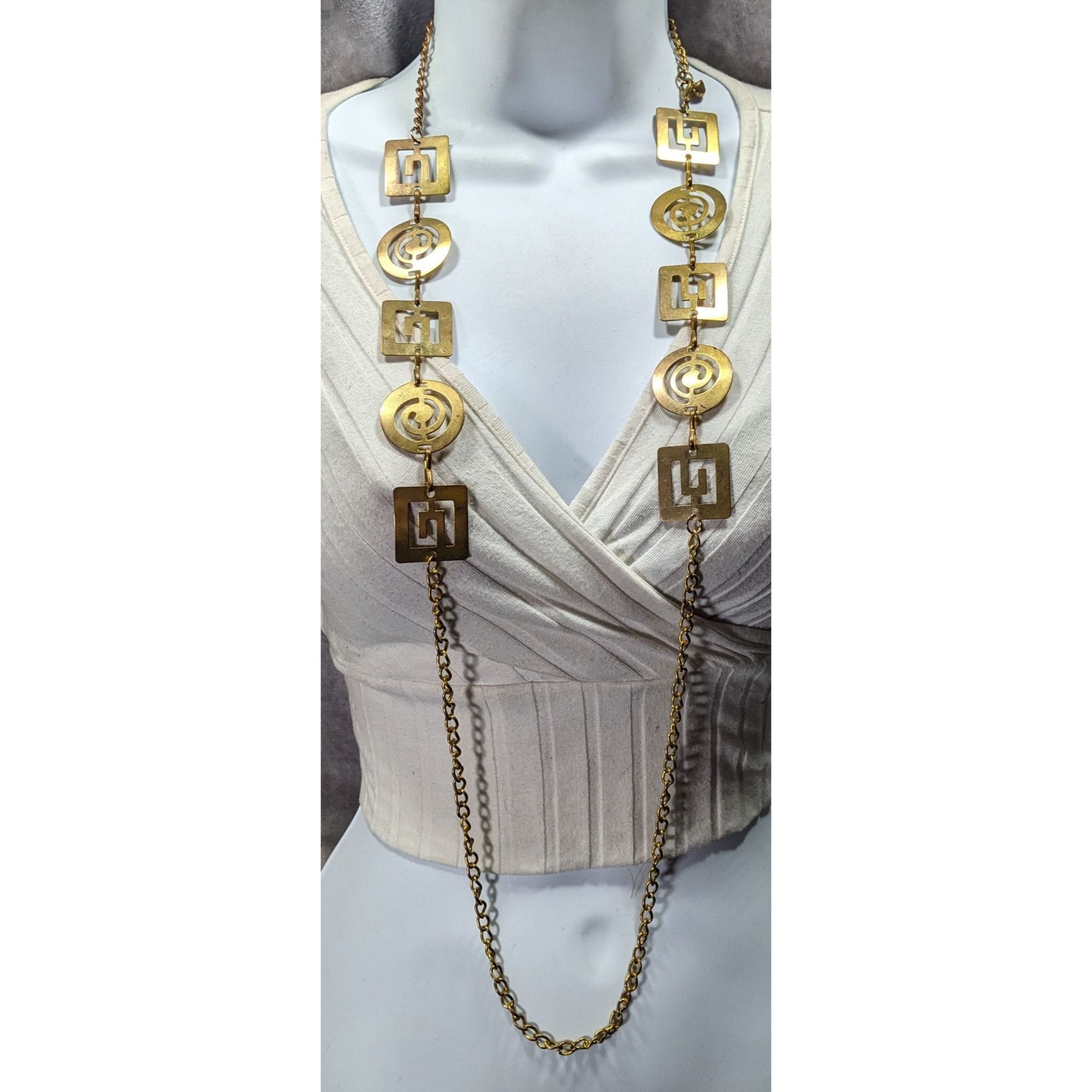 Other Vintage Chunky Geometric Link Chain Necklace Gold Tone With Size ONE SIZE - 2 Thumbnail