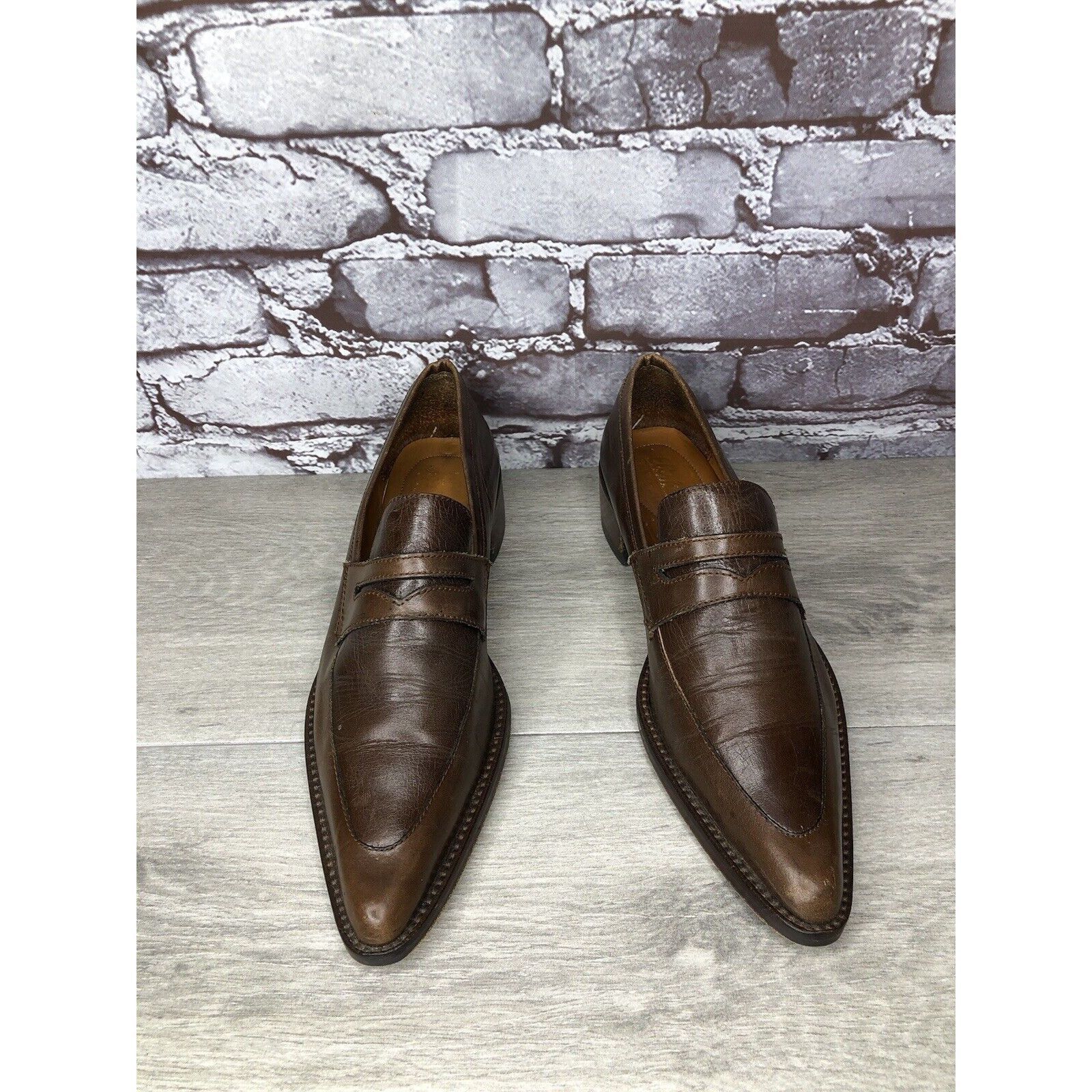 Other Elisheba Brown Leather Penny Loafer Pointed Toe Heel Shoes W Size US 6.5 / IT 36.5 - 16 Thumbnail