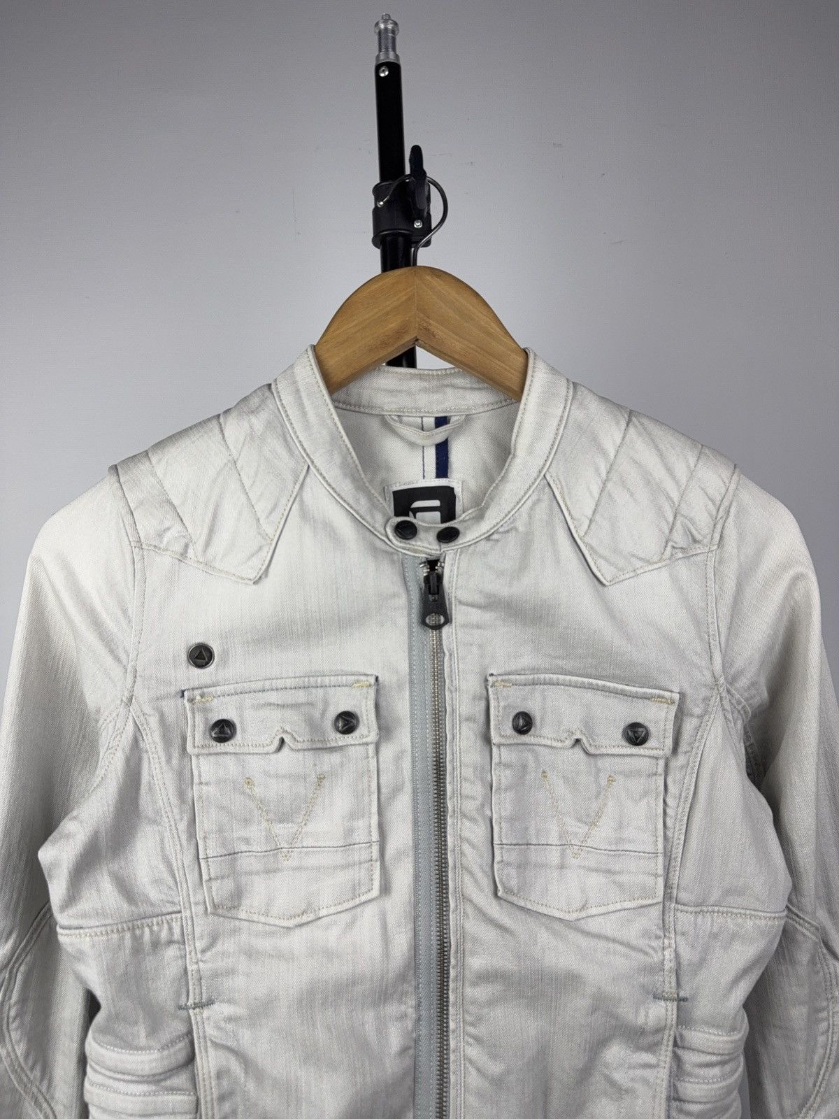 G-Star Avant Garde 00s G-Star RAW 96 White Moto Denim Jacket Y2K Size S / US 4 / IT 40 - 2 Thumbnail