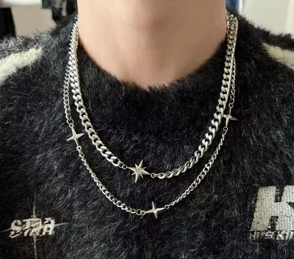 Jewelry Hip Hop Double-layer Star Cross Necklace Size ONE SIZE - 4 Thumbnail