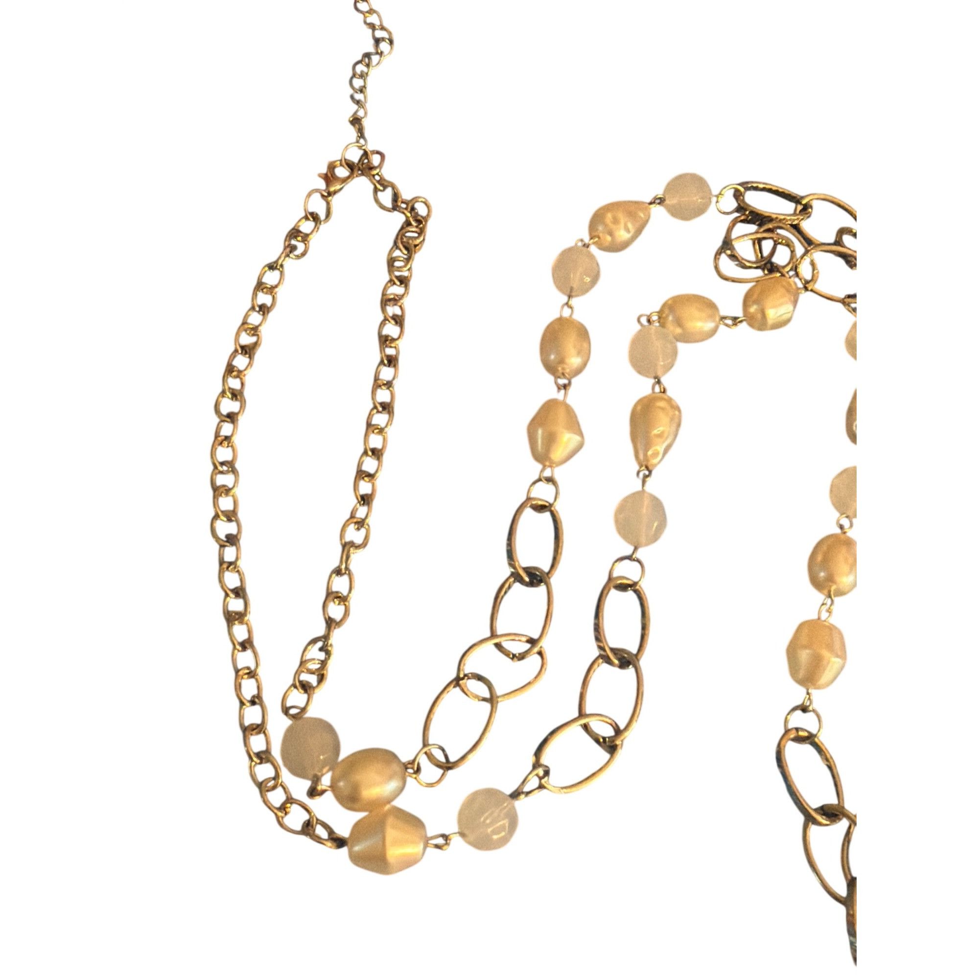 Other Silver Tone Chain Lanyard Faux Pearls Opaque Beads Nametag N Size ONE SIZE - 4 Thumbnail
