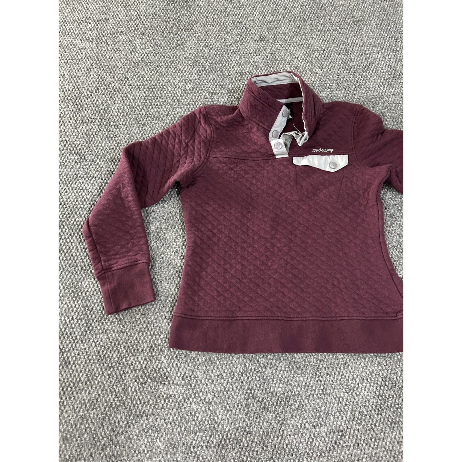 Spyder Spyder Pullover Womens Medium Burgundy Quilted Snap Mock Neck Sweater Athletic Size M / US 6-8 / IT 42-44 - 3 Thumbnail