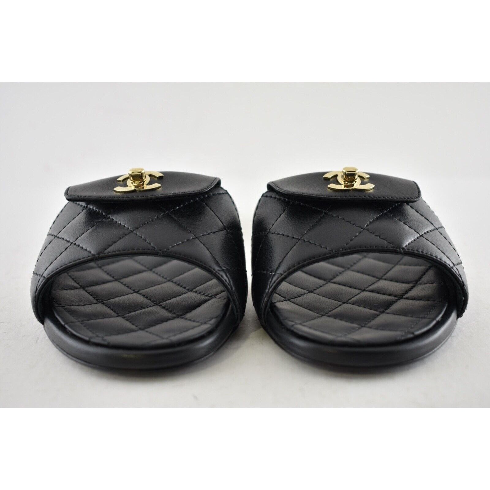 Chanel Chanel REV Black Turnlock Quilted Gold CC Logo Mules Slide Size US 5.5 / IT 35.5 - 6 Thumbnail
