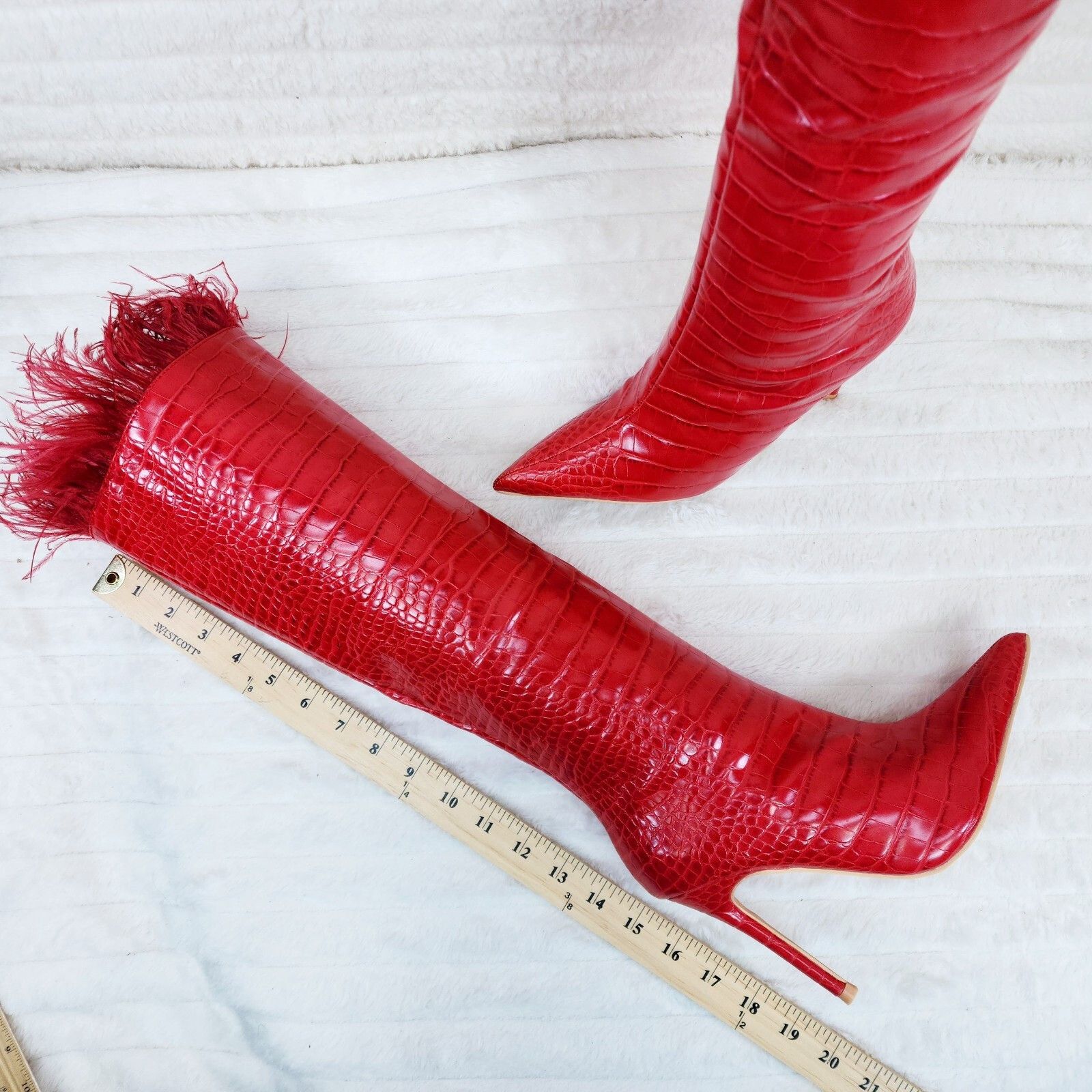 Other Flirty Red Snake Texture Knee High Heel Stiletto Boots Sexy Size US 7.5 / IT 37.5 - 6 Thumbnail