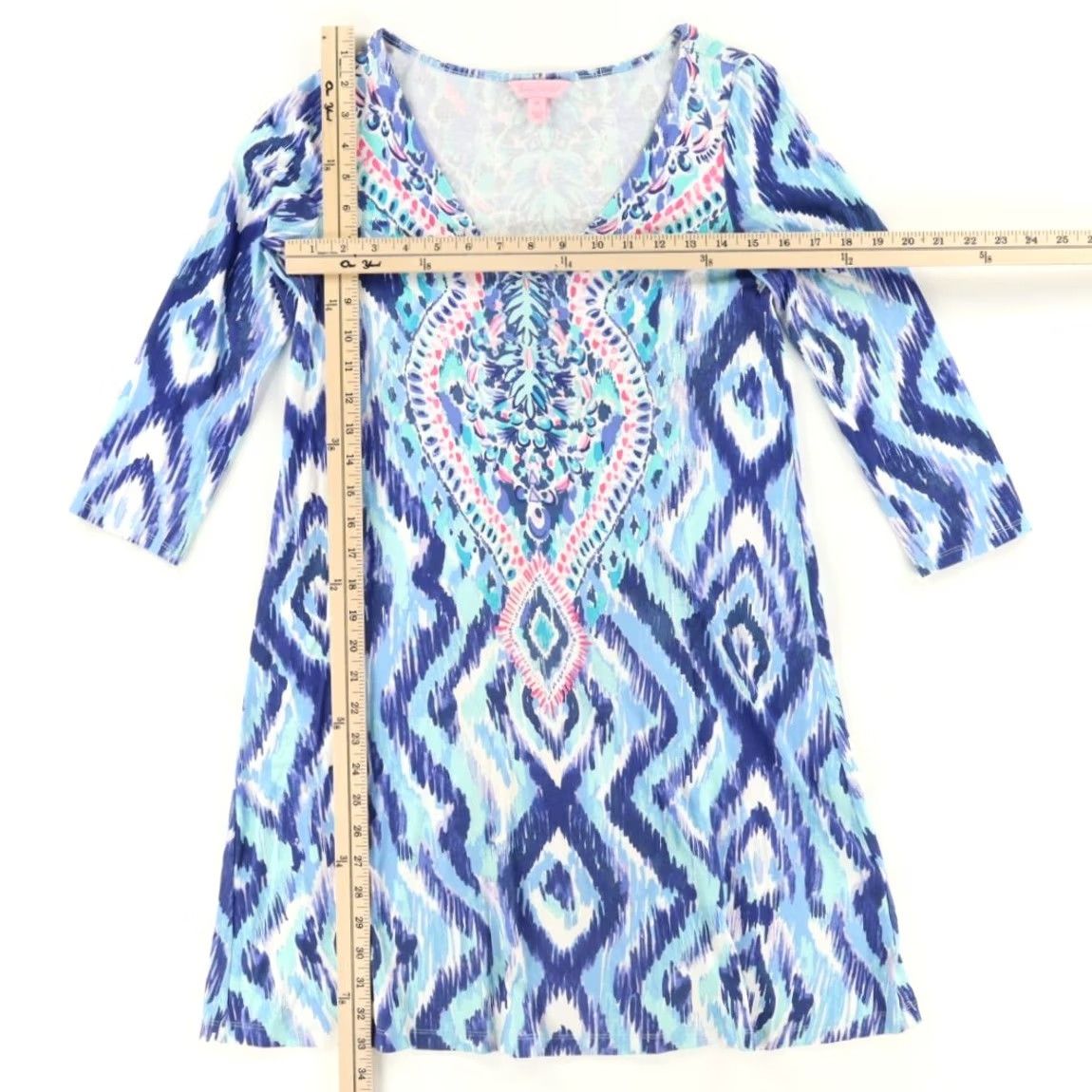 Lilly Pulitzer Lilly Pulitzer Ophelia Swing Skipped a Beach Blue Women's XS Dress 3/4 Sleeve V-Neck All Over Print Women's XS Size XS / US 0-2 / IT 36-38 - 3 Thumbnail