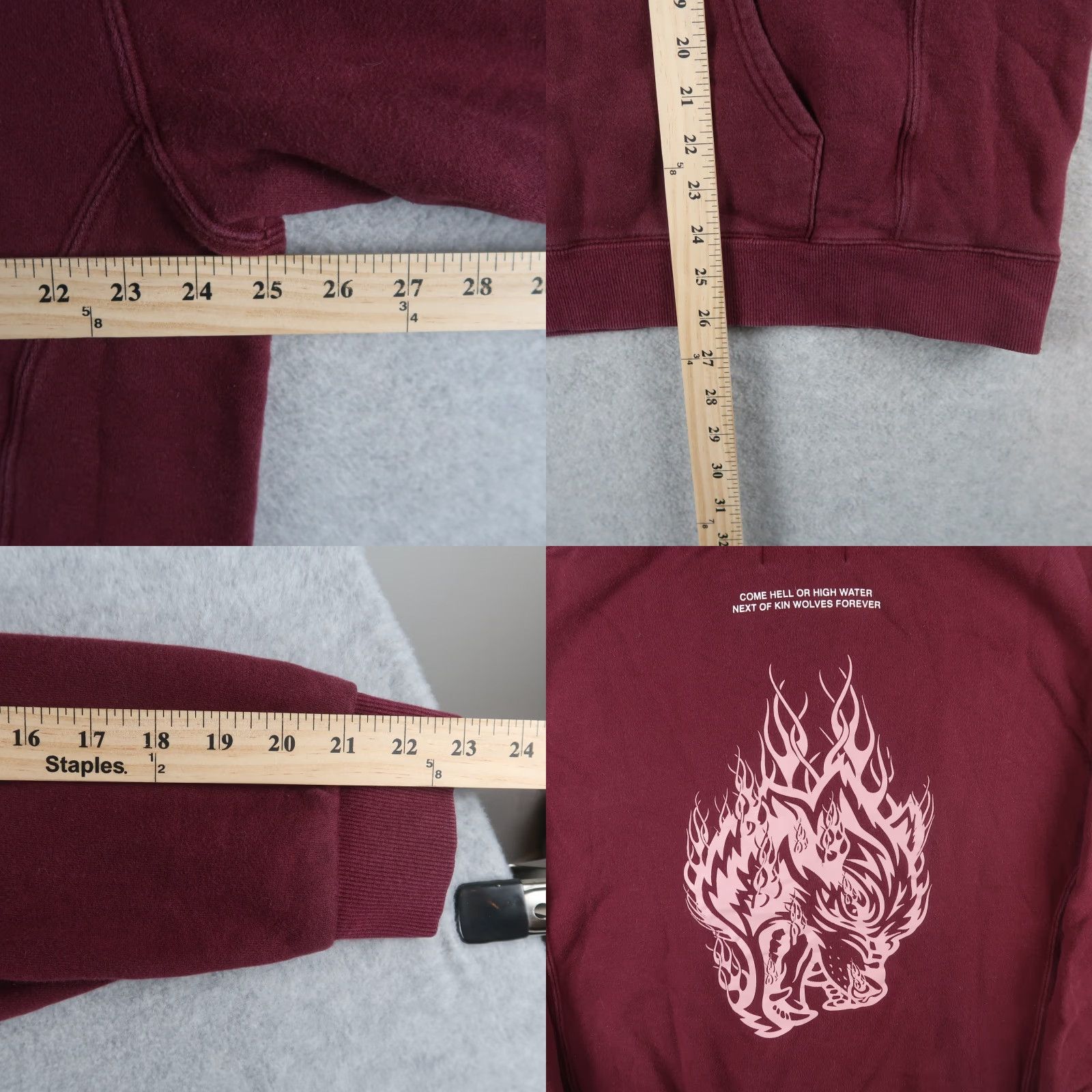 Darc Sport Darc Sport Wolves Club Hoodie Burgundy L Mens Pullover Graphic Print Sweatshirt 90s Sports Theme Size US L / EU 52-54 / 3 - 8 Thumbnail