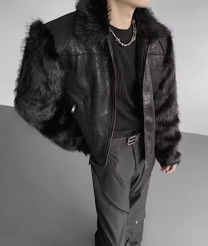 Leather Streetwear Designer Fur PU Leather Patchwork Jacket Size US L / EU 52-54 / 3 - 1 Thumbnail